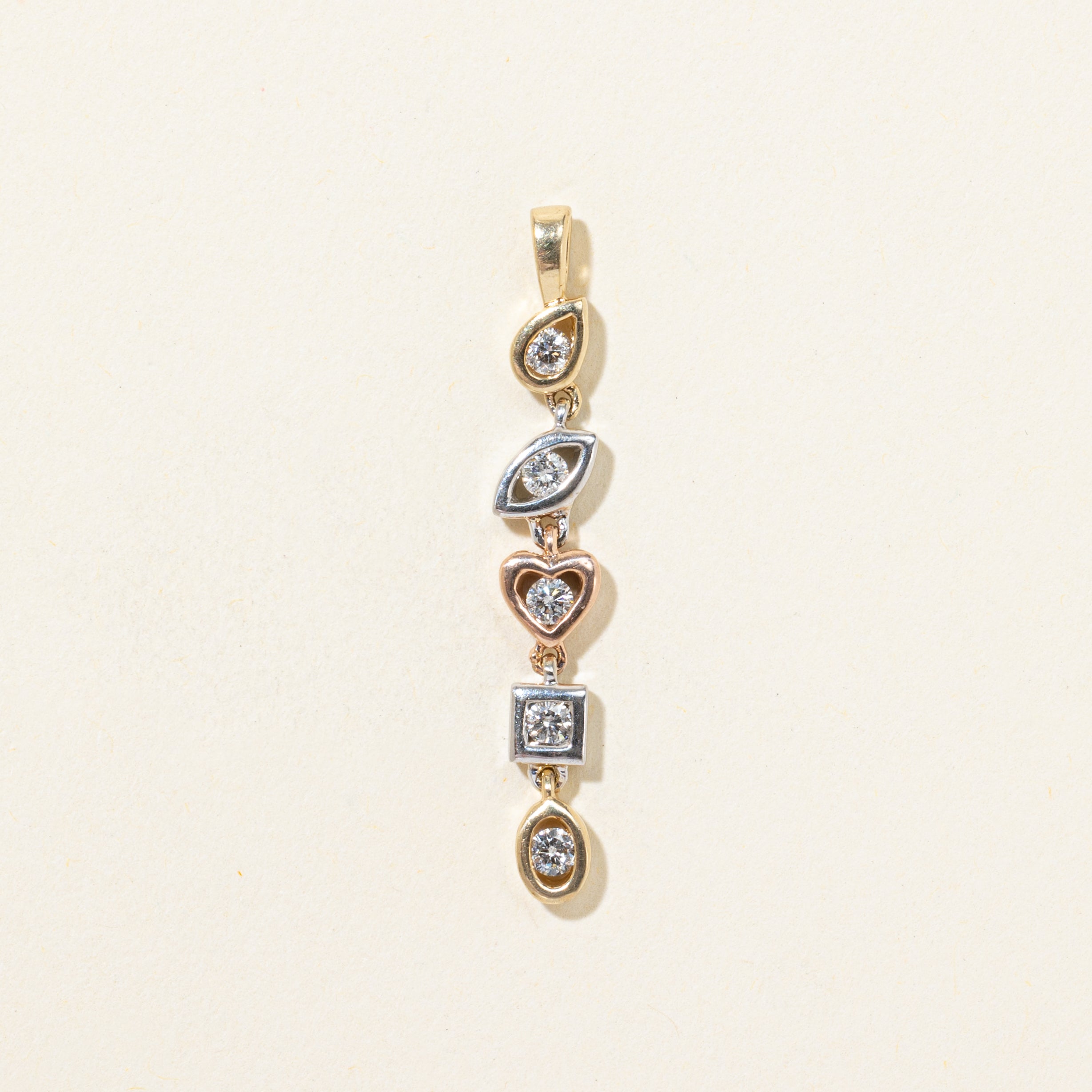Tri Tone Diamond Geometric Drop Pendant | 0.25ctw