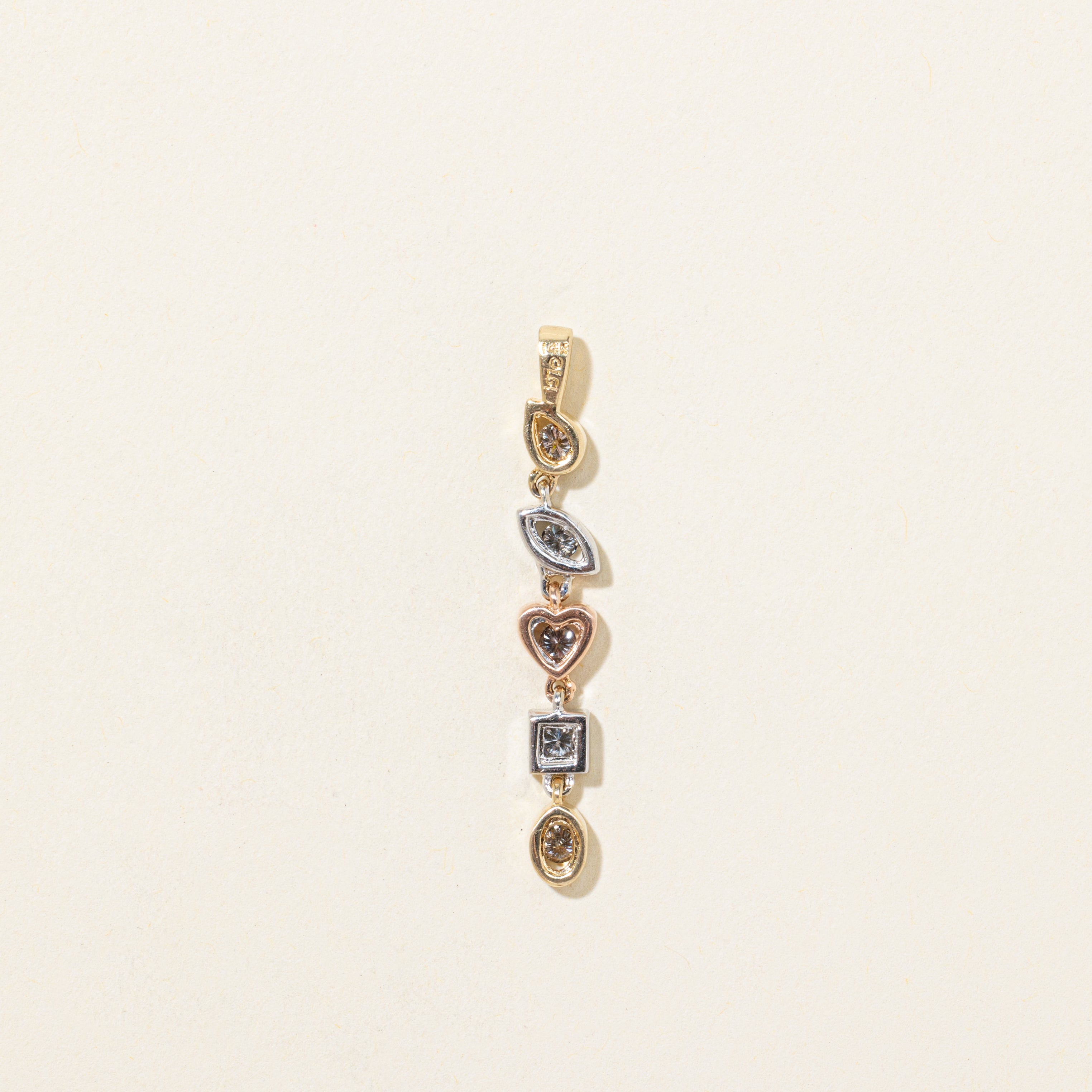 Tri Tone Diamond Geometric Drop Pendant | 0.25ctw