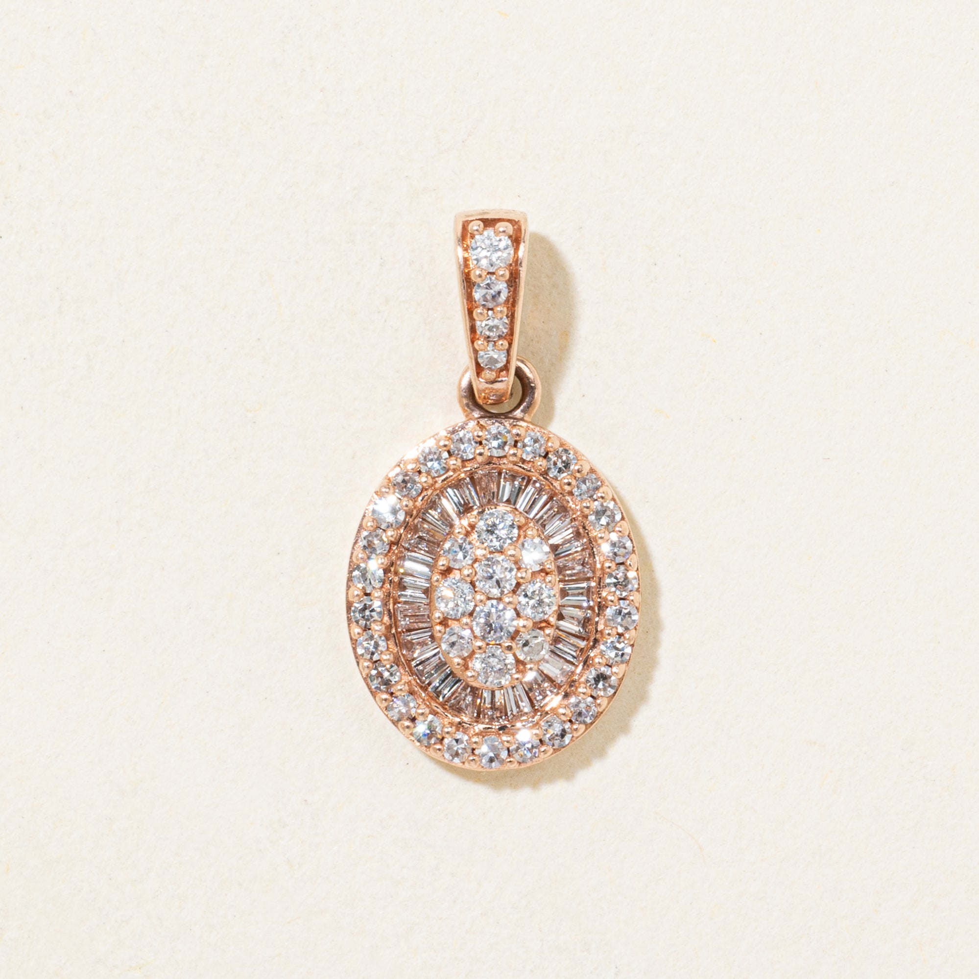 Mixed Cut Diamond Oval Cluster Halo Pendant | 0.33ctw