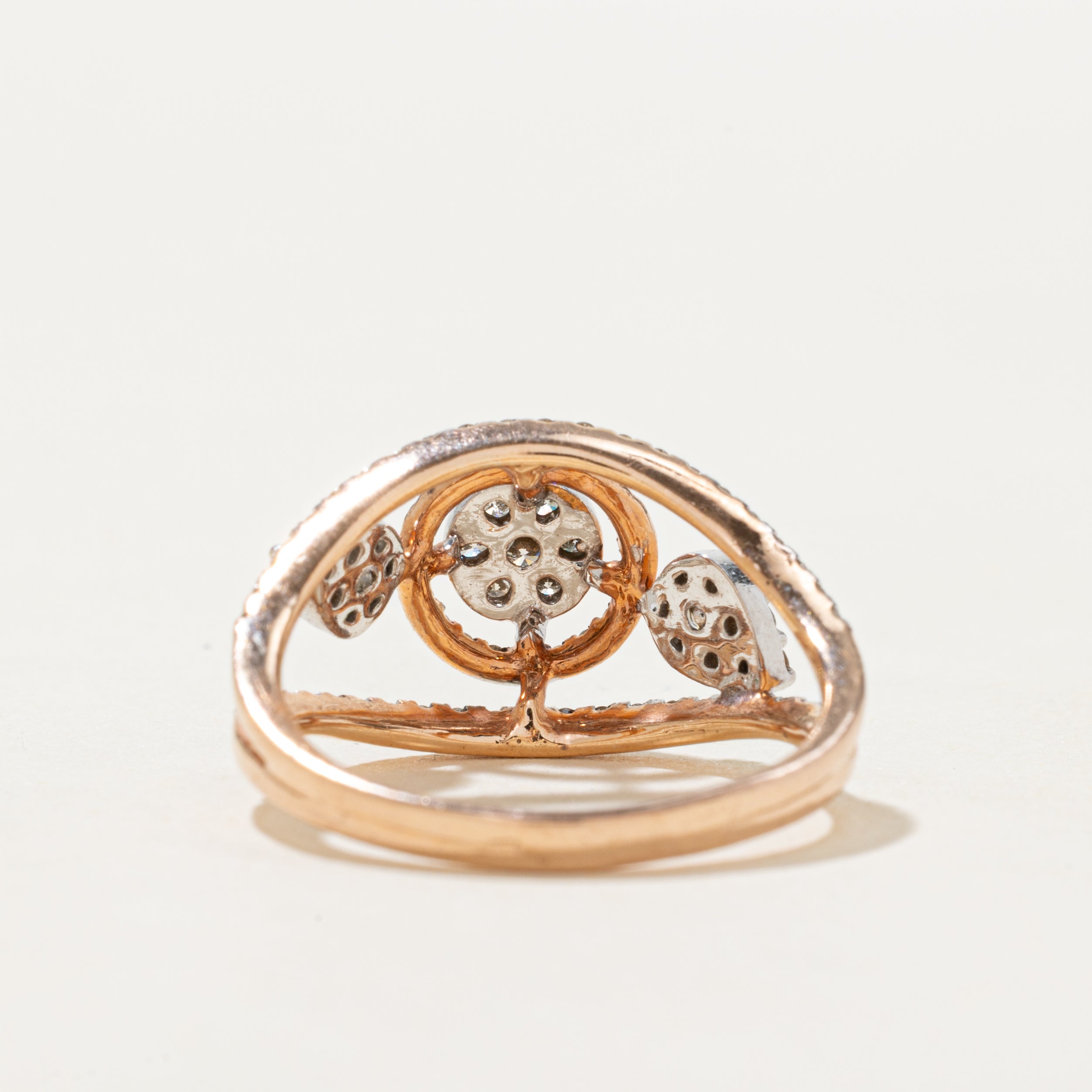 Rose Gold Pave Set Diamond Cluster Split Shank Ring | 0.82ctw | SZ 7