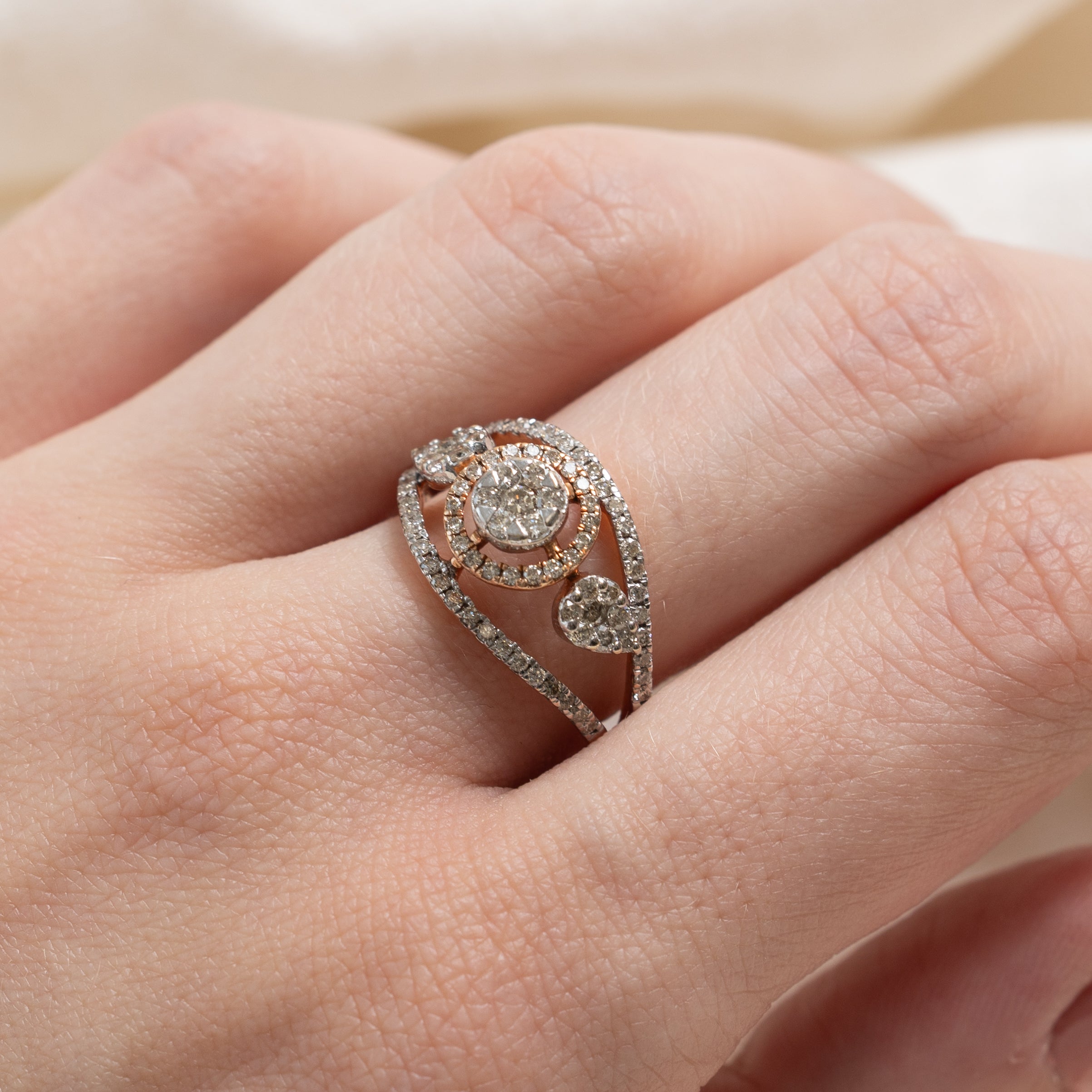Rose Gold Pave Set Diamond Cluster Split Shank Ring | 0.82ctw | SZ 7