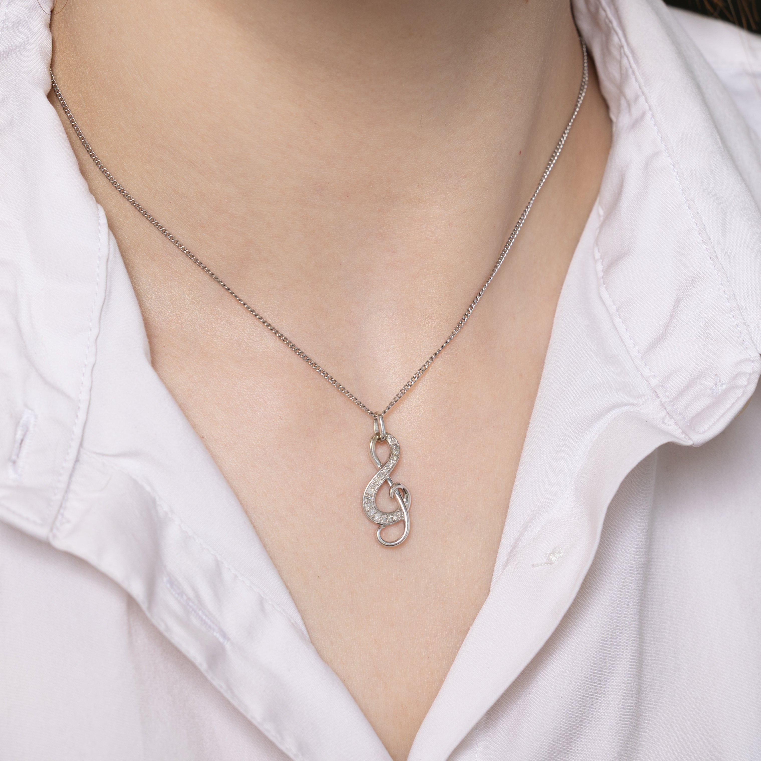 White Gold Diamond Treble Clef  Charm | 0.12ctw