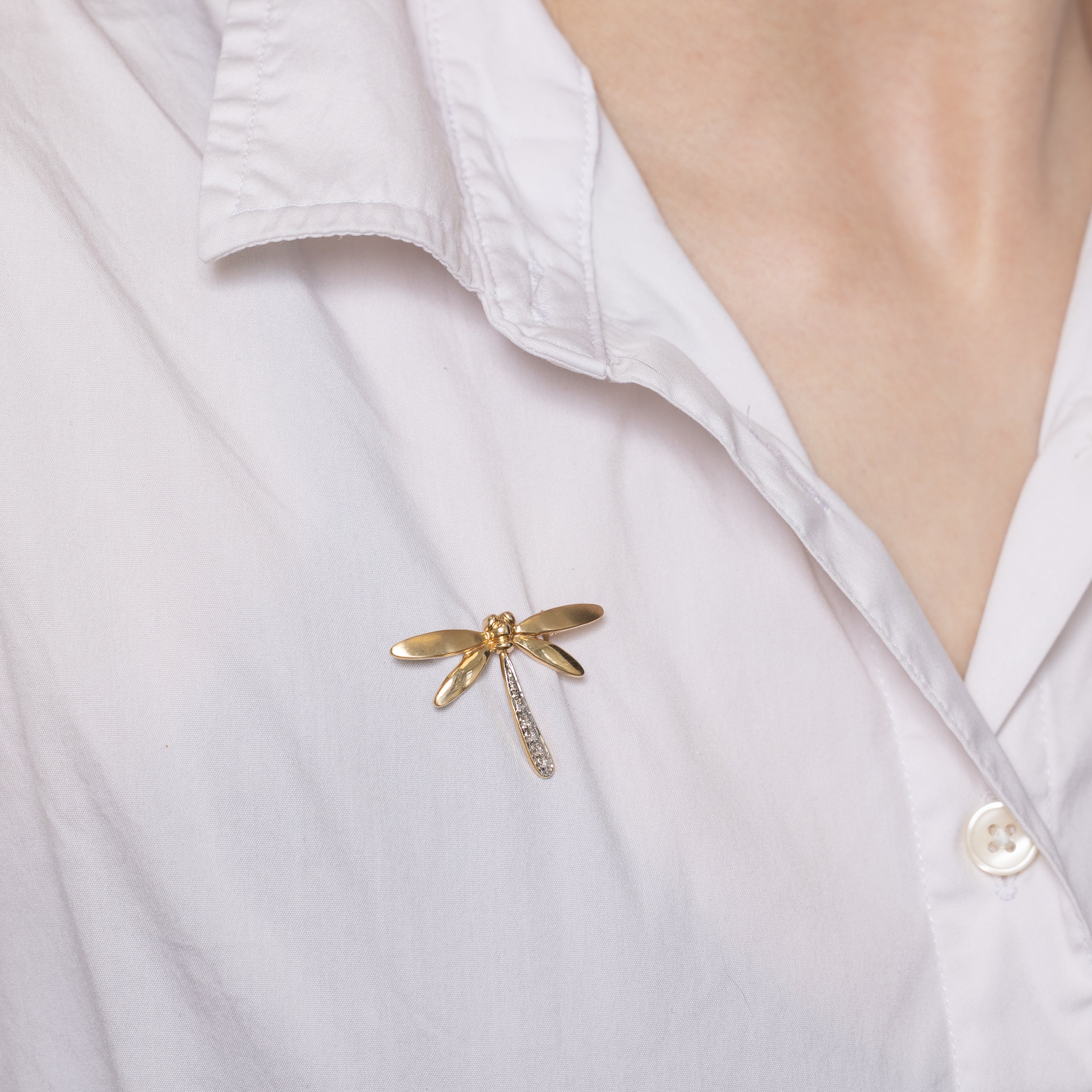 Diamond Dragonfly Brooch | 0.03ctw