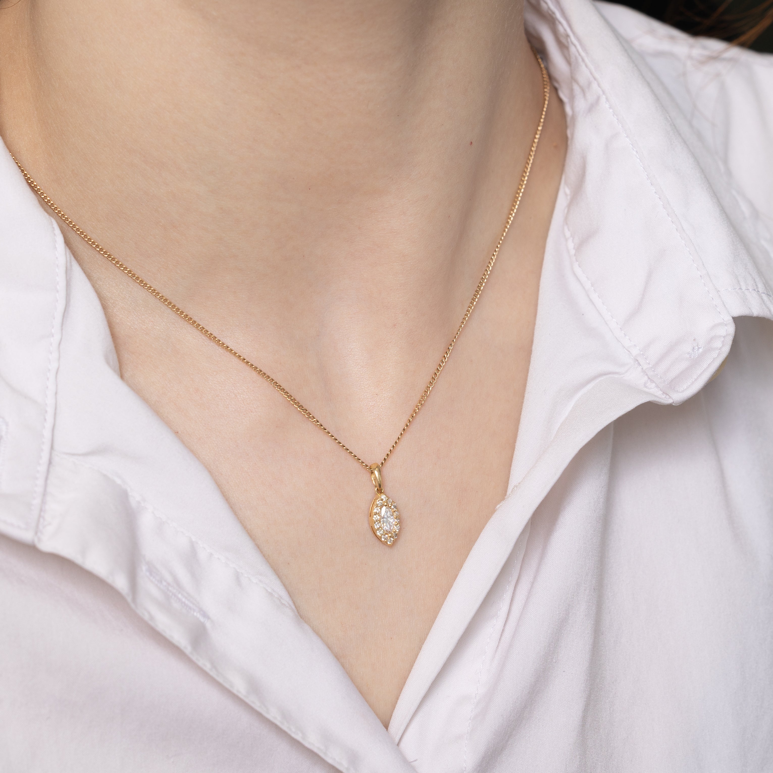 Marquise Cut Diamond Halo Pendant | 0.32ctw