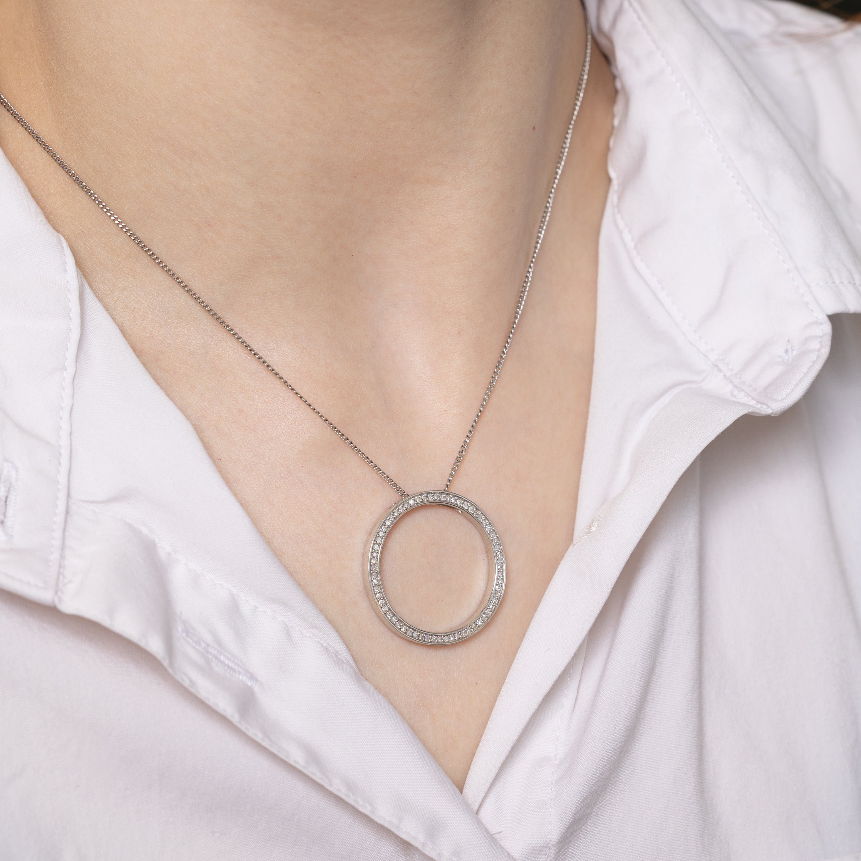 White Gold Eternity Diamond Circle Pendant | 0.32ctw