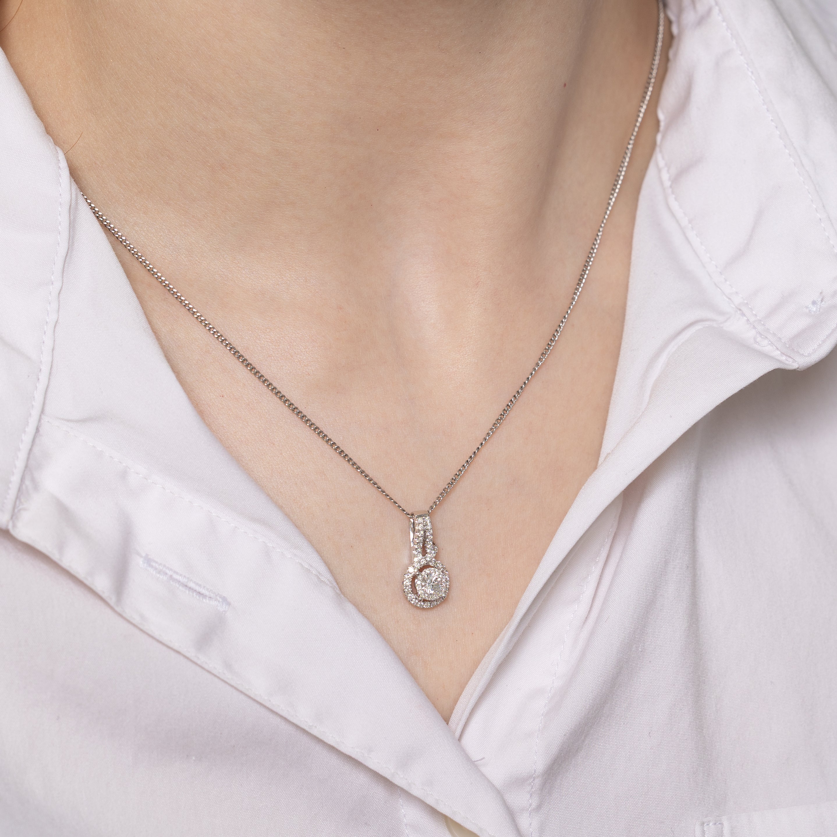 White Gold Pave Set Diamond Halo Pendant | 0.37ctw