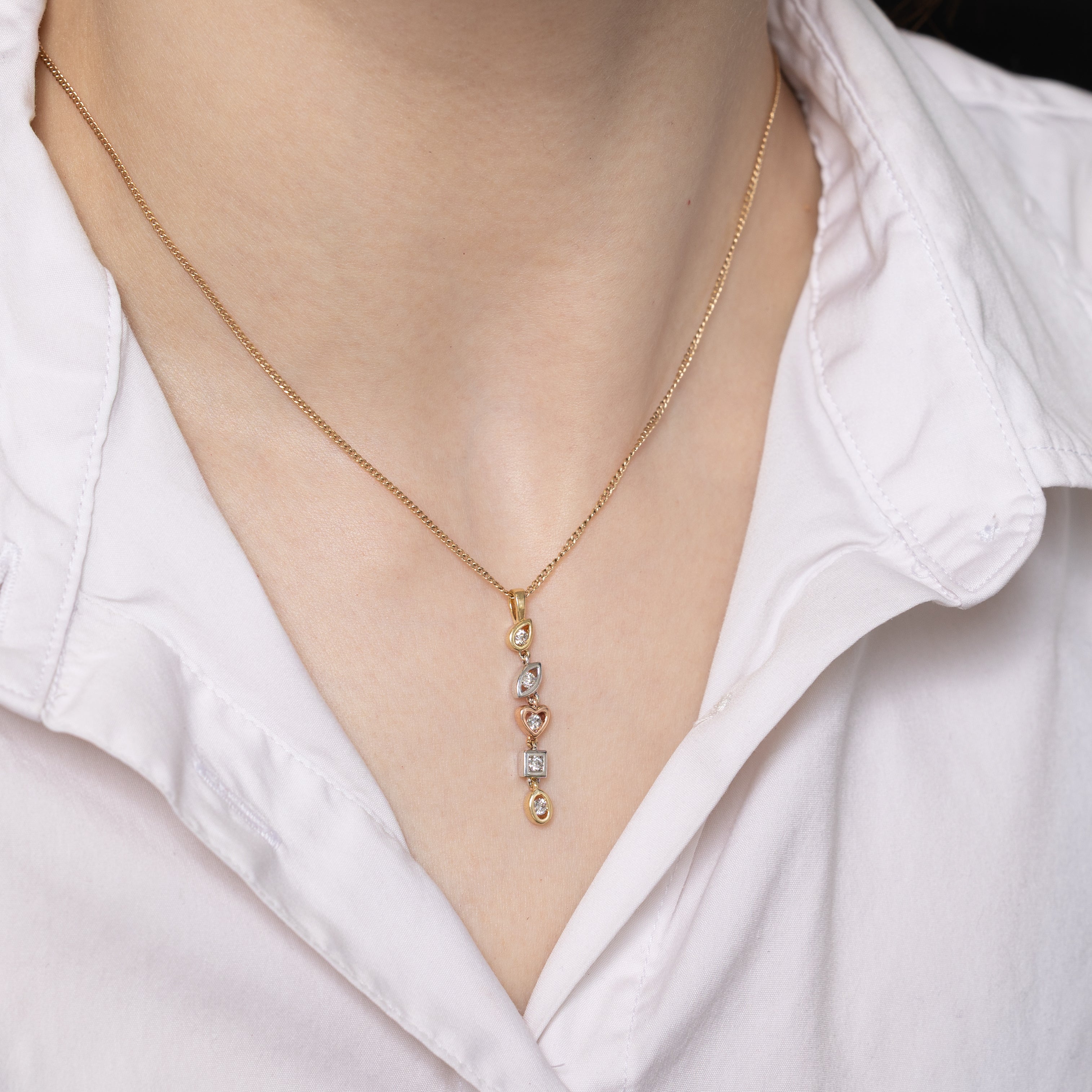 Tri Tone Diamond Geometric Drop Pendant | 0.25ctw