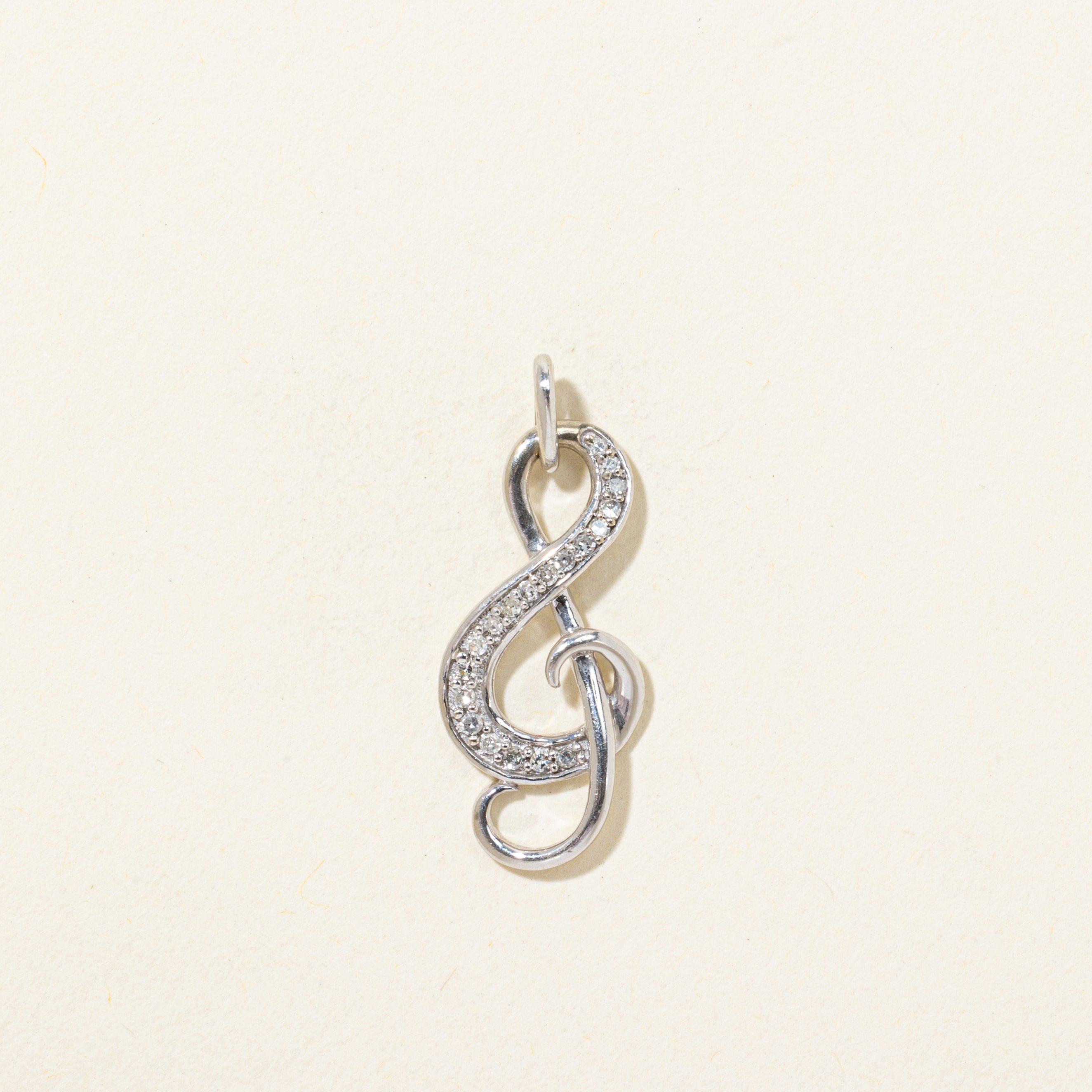 White Gold Diamond Treble Clef  Charm | 0.12ctw
