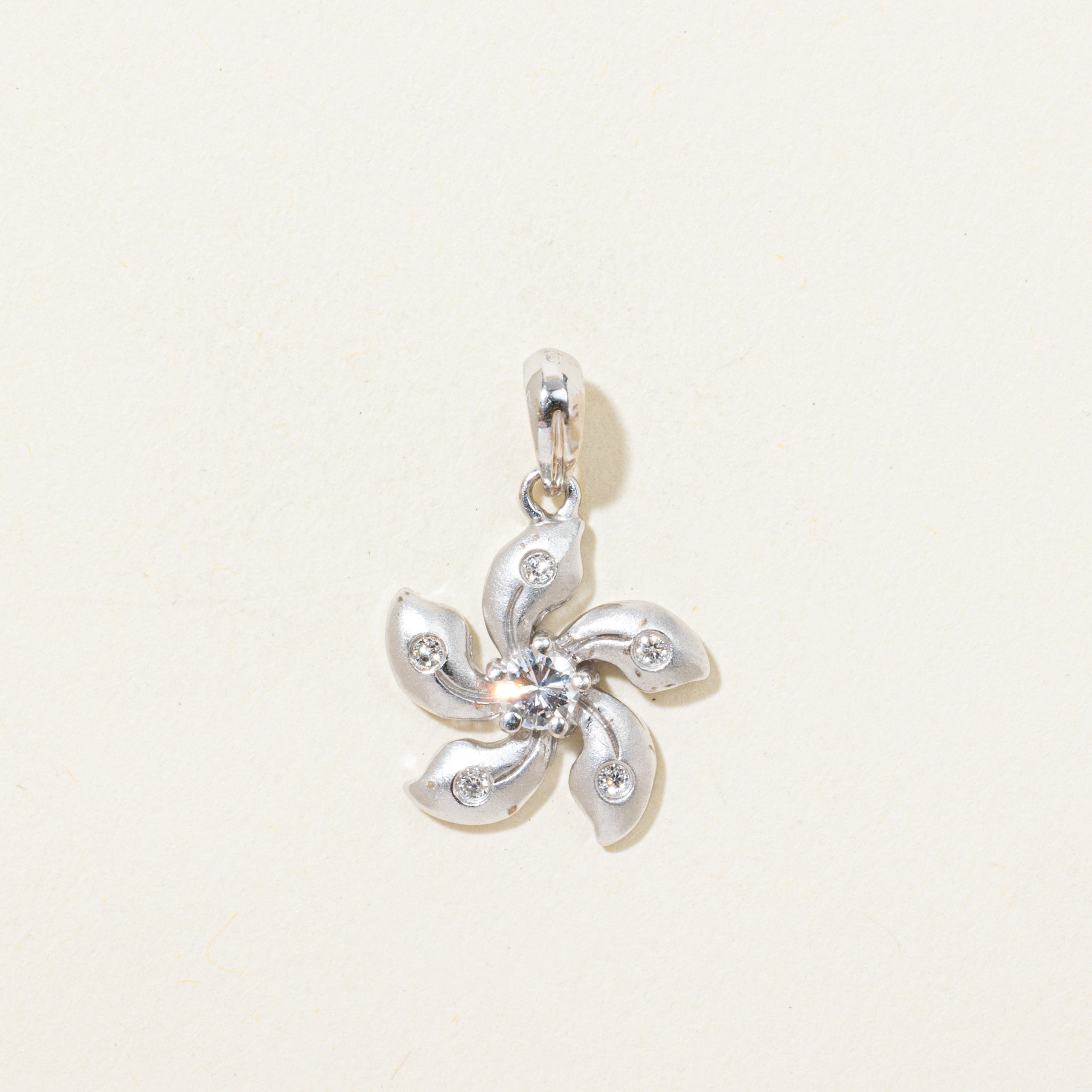18k Diamond Matte Jasmine Flower Pendant | 0.13ctw