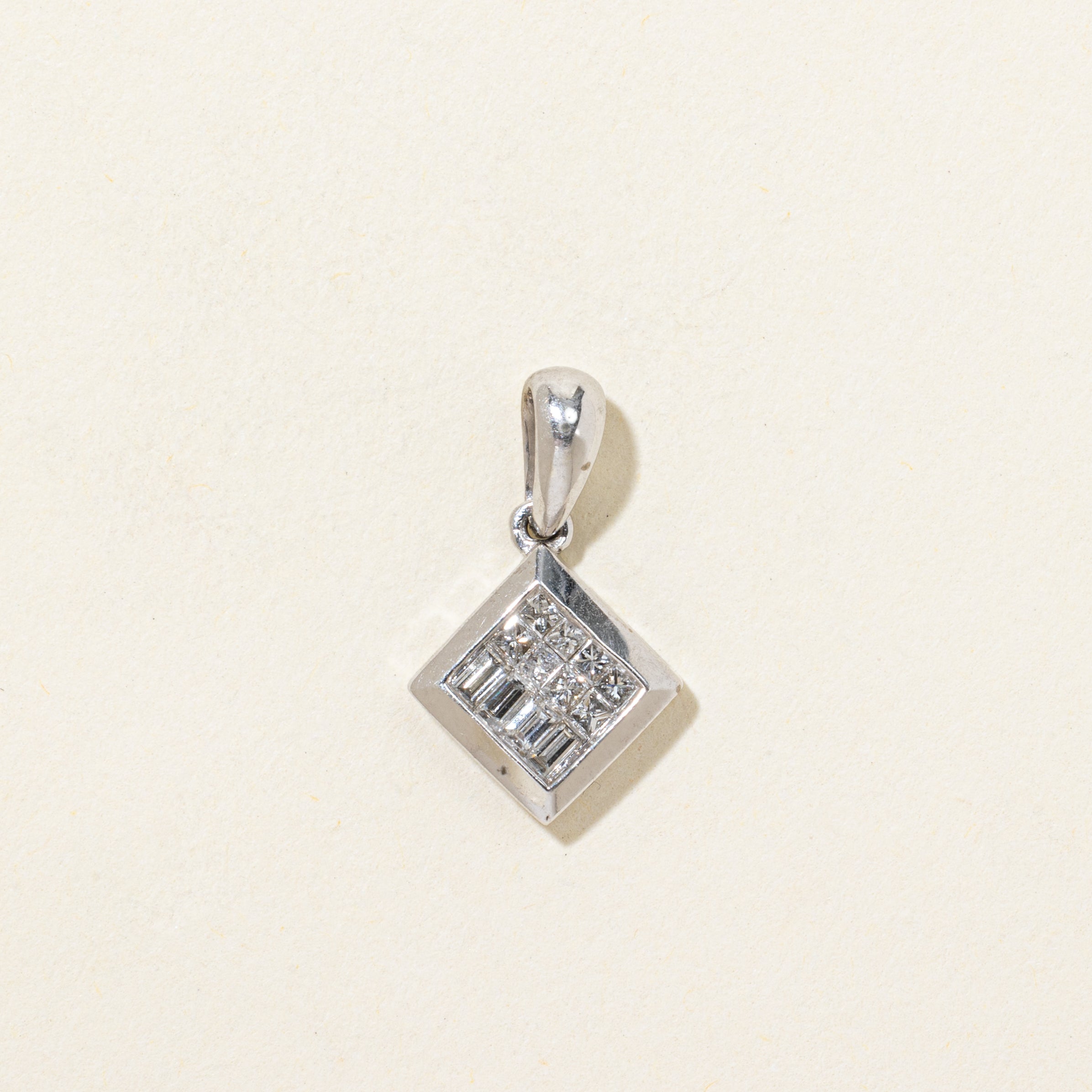 White Gold Princess Cut Diamond Grid Pendant | 0.22ctw