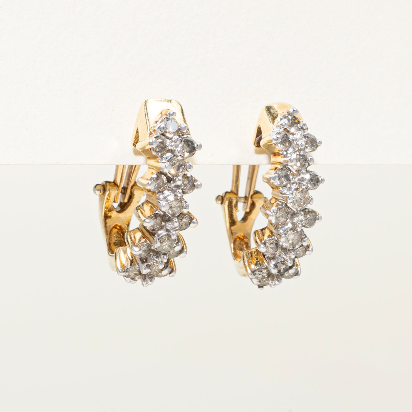 Yellow Gold Diamond Cluster Huggie Earrings | 0.86ctw
