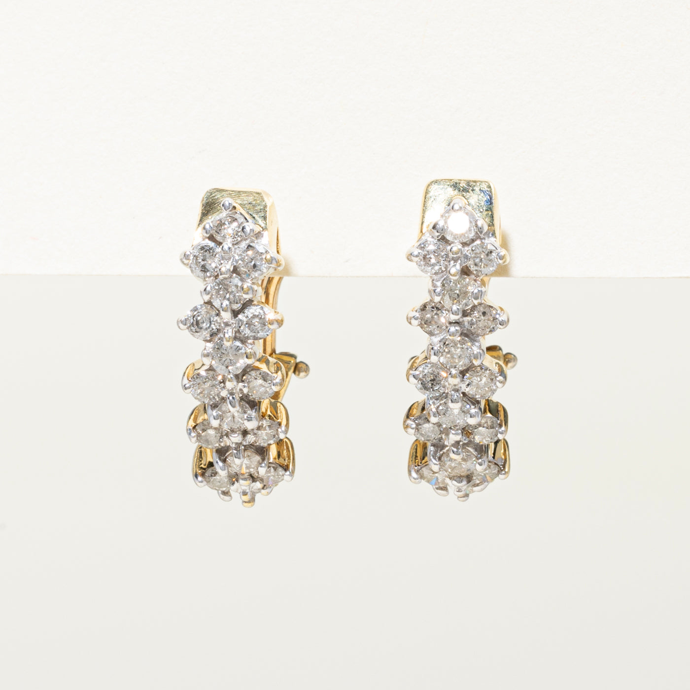 Yellow Gold Diamond Cluster Omega Earrings | 1.00ctw