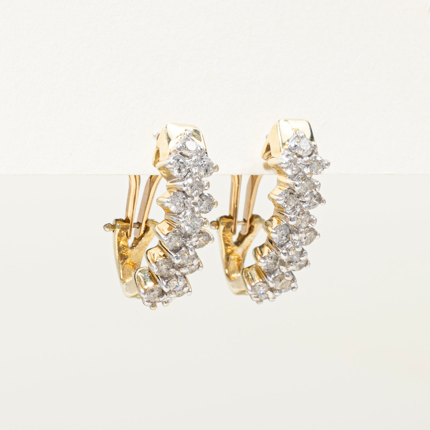 Yellow Gold Diamond Cluster Omega Earrings | 1.00ctw