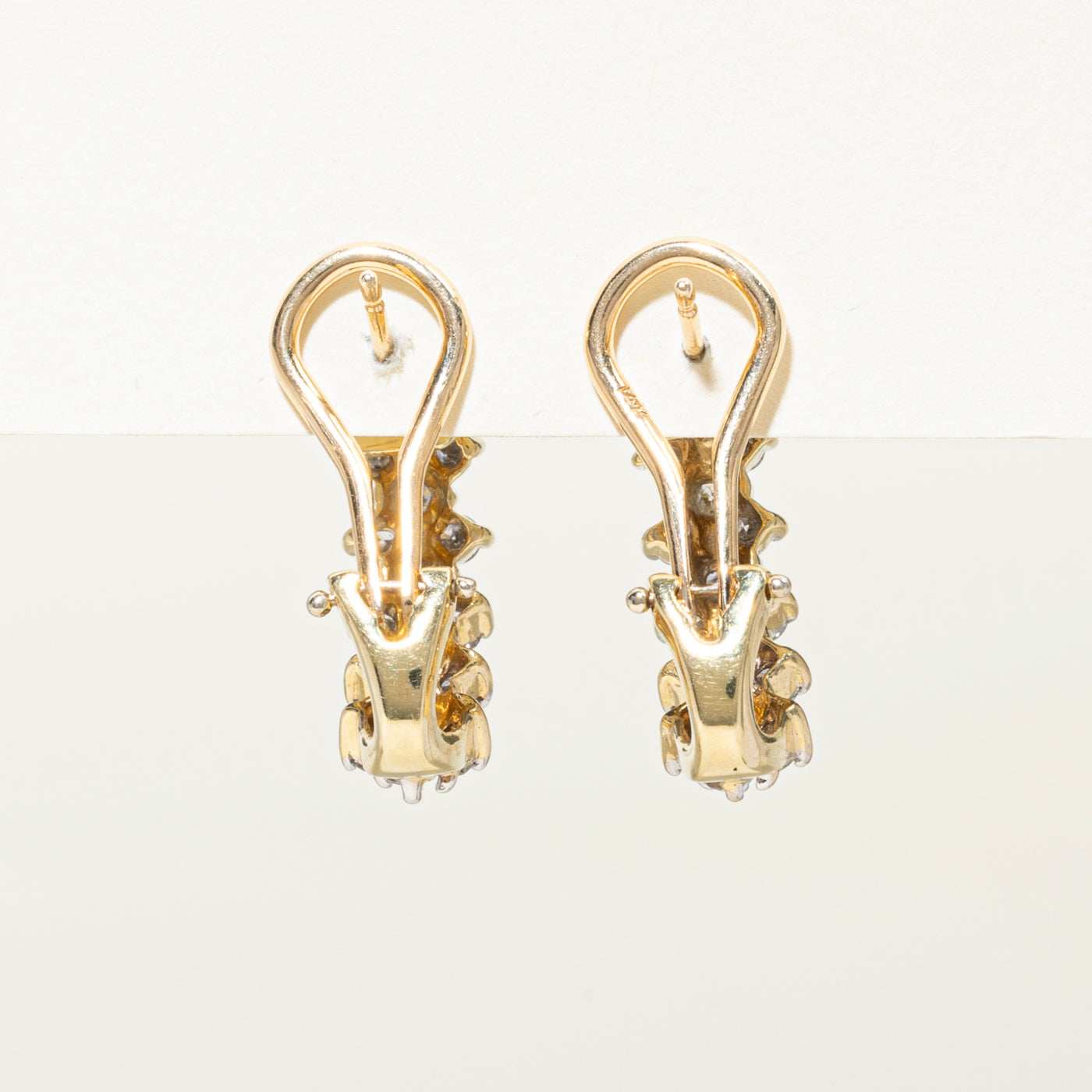 Yellow Gold Diamond Cluster Omega Earrings | 1.00ctw