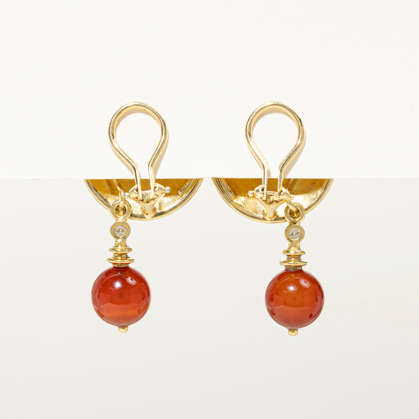 18k Carnelian & Diamond Floral Disc Clip-On Earrings | 12.00ctw, 0.15ct
