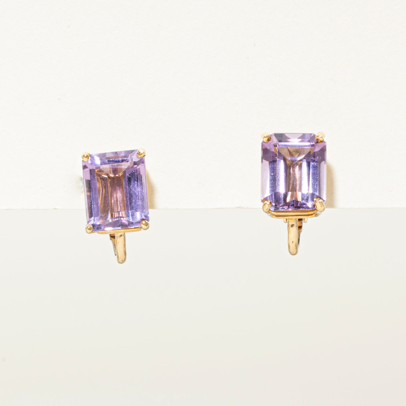 Emerald Cut Amethyst Clip On Stud Earrings | 7.00ctw