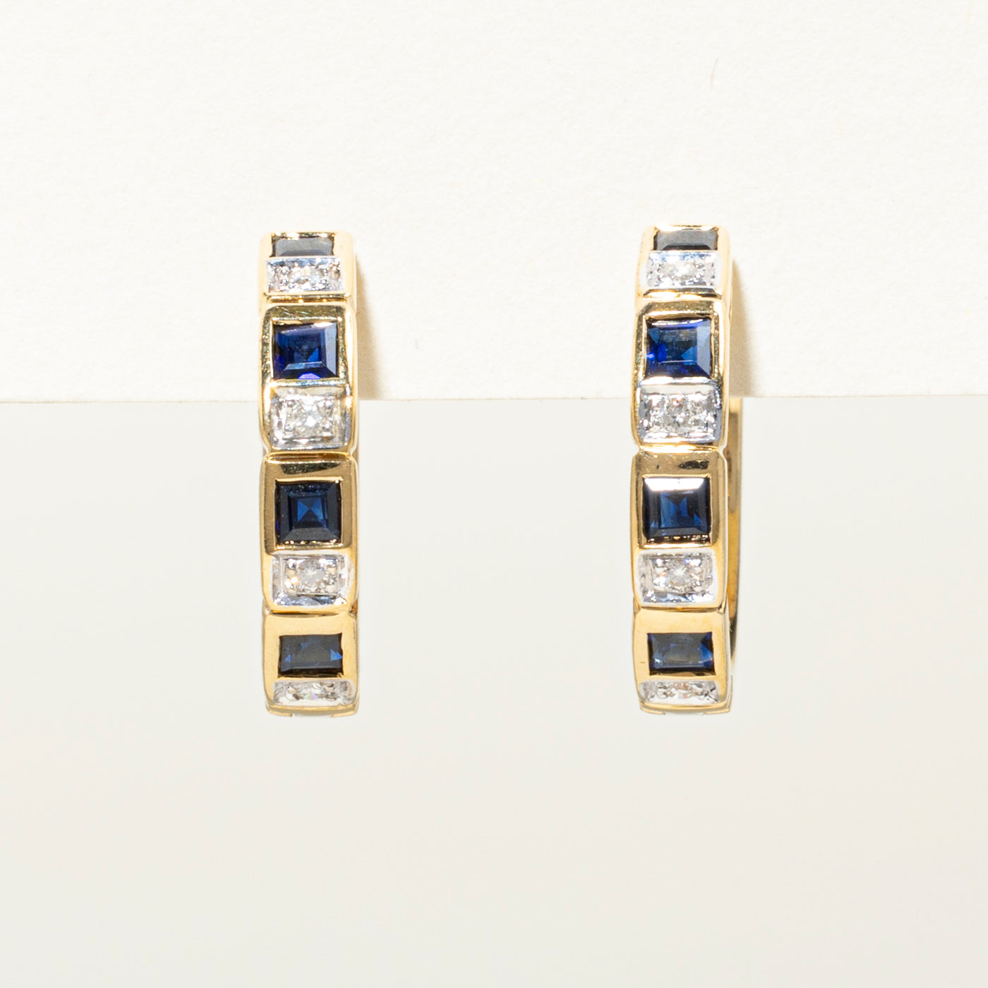 18k Sapphire & Diamond Huggie Earrings | 0.50ctw, 0.08ct