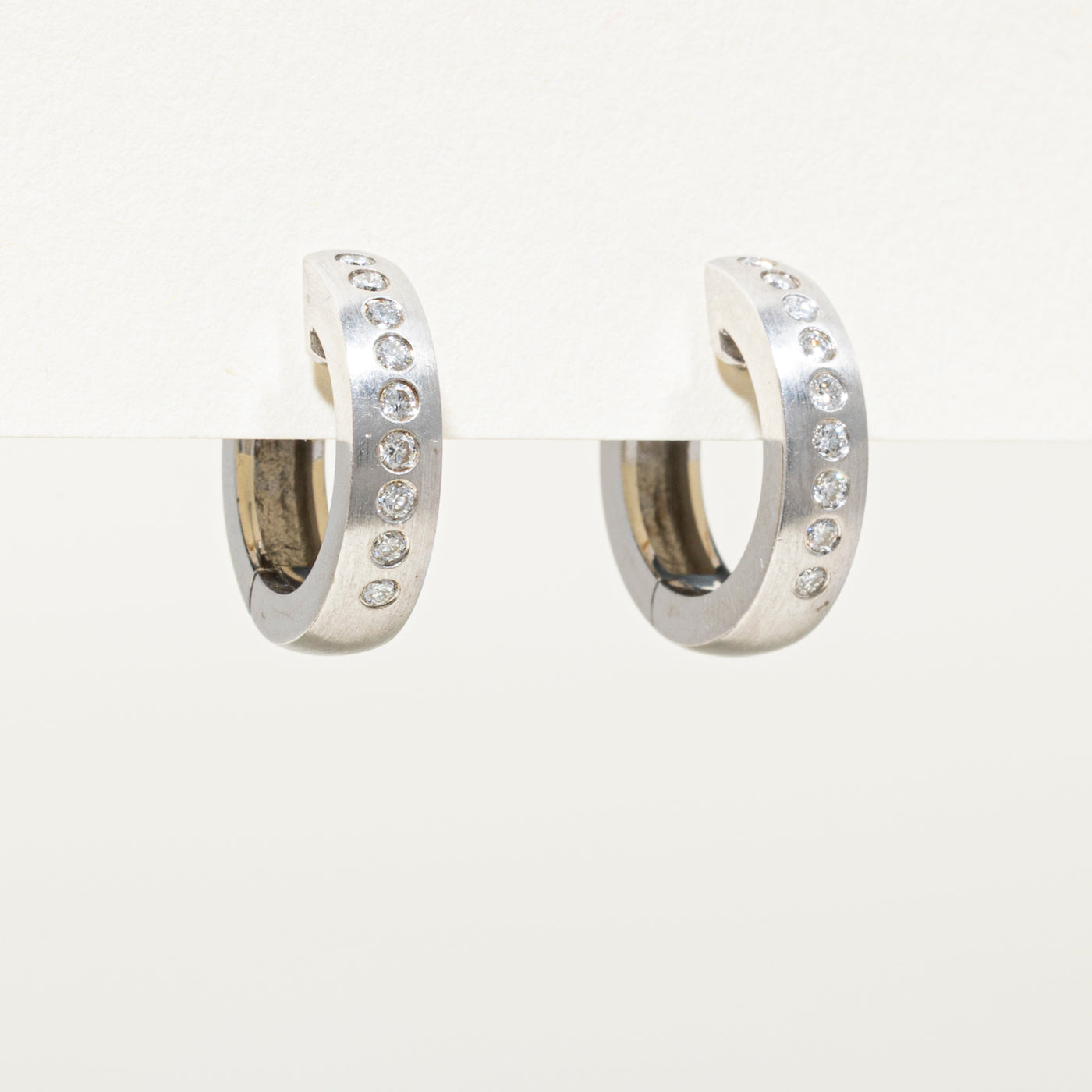White Gold Flush Set Diamond Hoop Earrings | 0.22ct