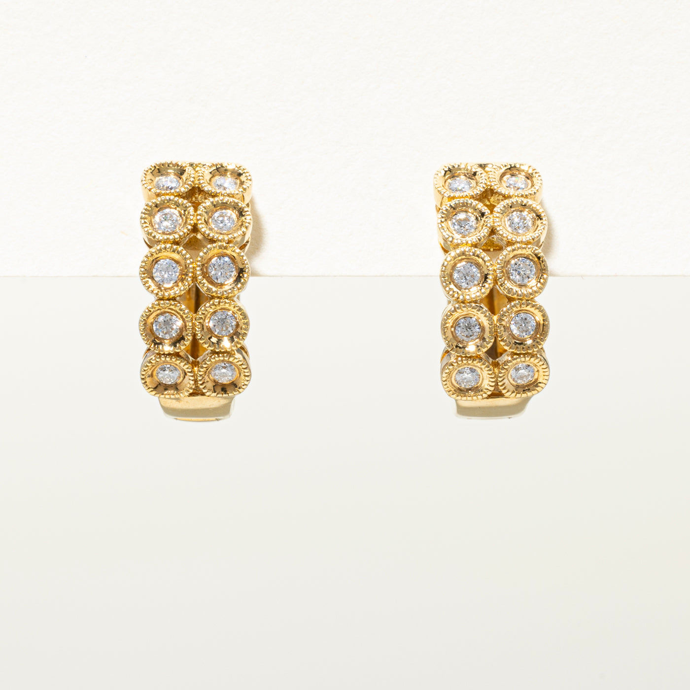 18k Bezel Set Diamond Double Row Huggie Earrings | 0.30ctw