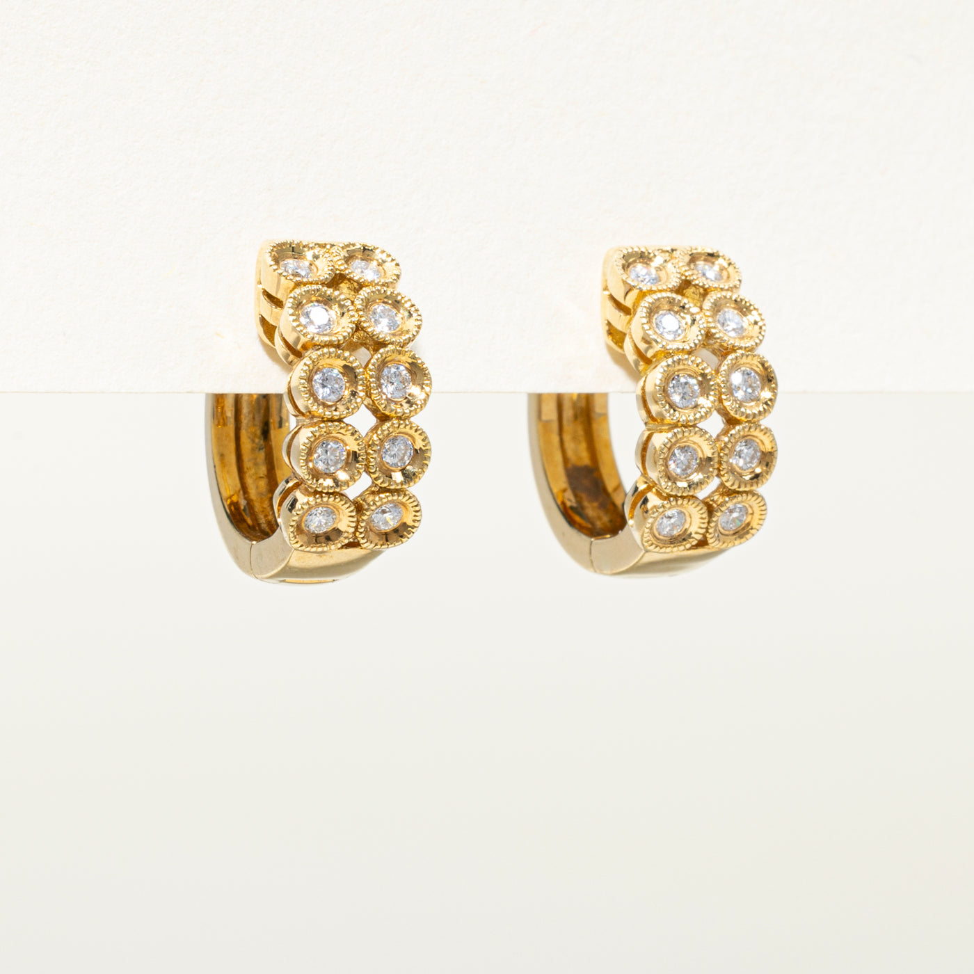 18k Bezel Set Diamond Double Row Huggie Earrings | 0.30ctw