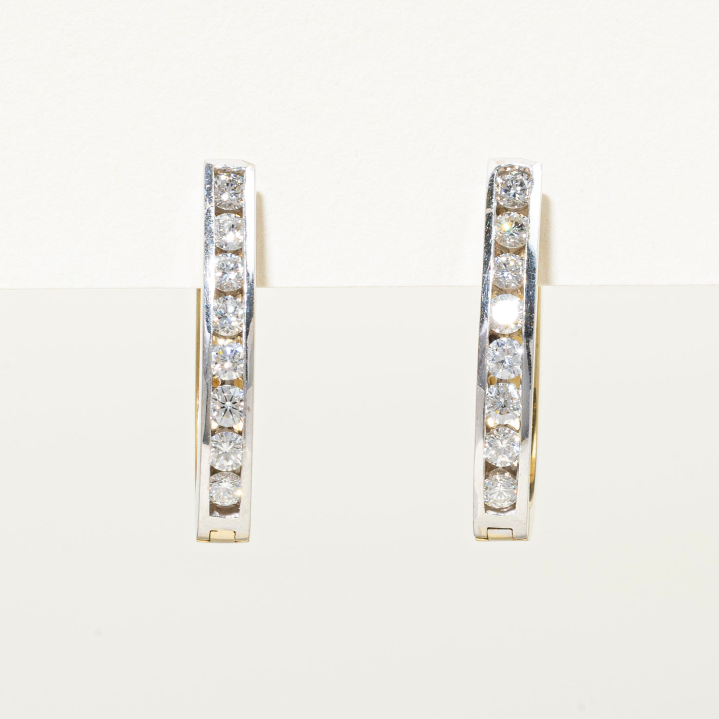 Two Tone Channel Set Diamond Reversible Hoop Earrings | 0.96ctw