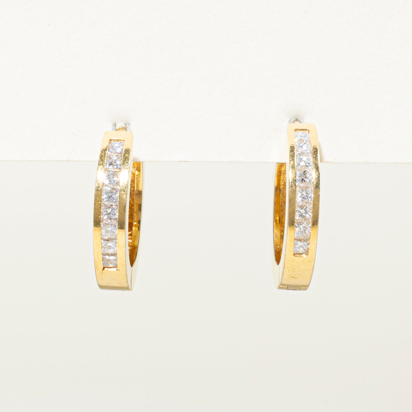 18k Channel Set Princess Cut Diamond Hoop Earrings | 0.40ctw