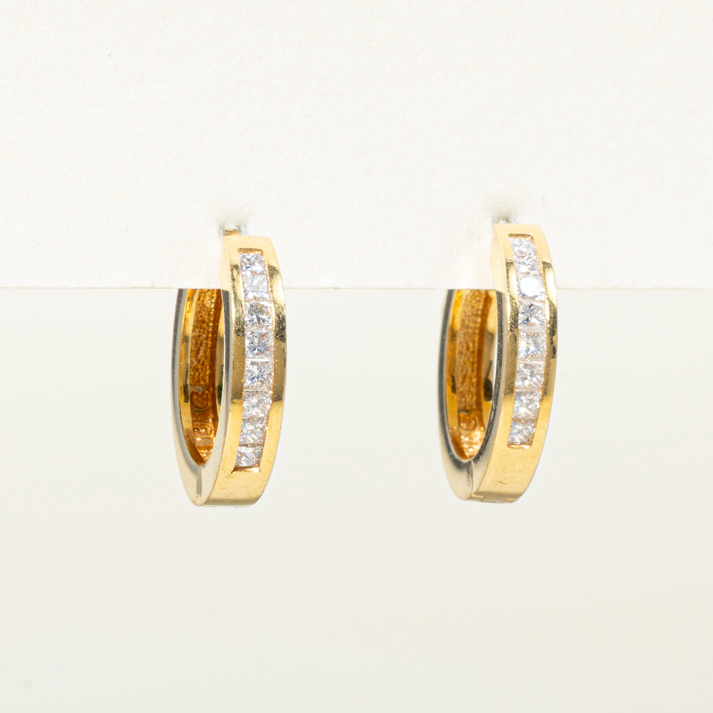18k Channel Set Princess Cut Diamond Hoop Earrings | 0.40ctw