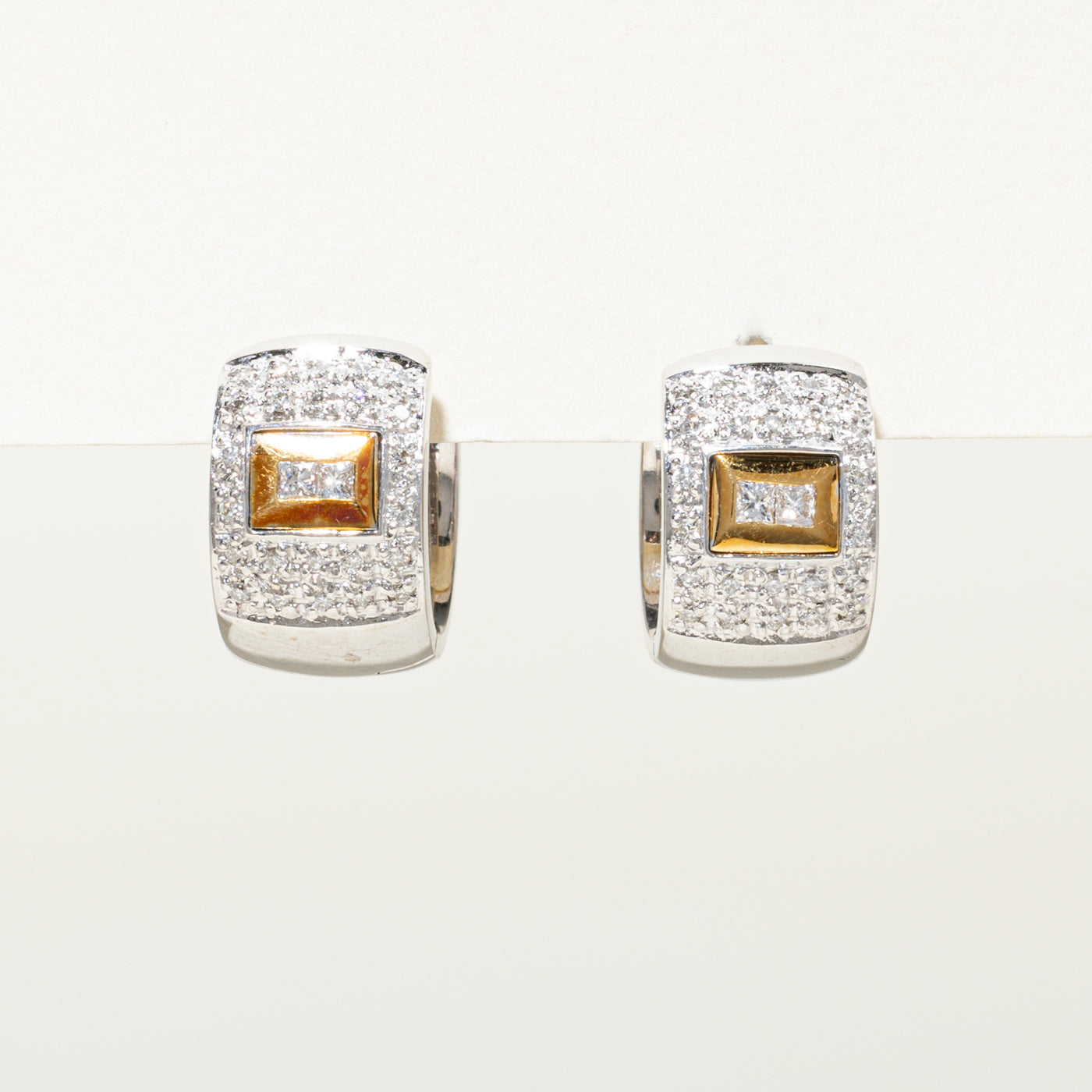 18k Two Tone Diamond Chunky Huggie Earrings | 0.36ctw
