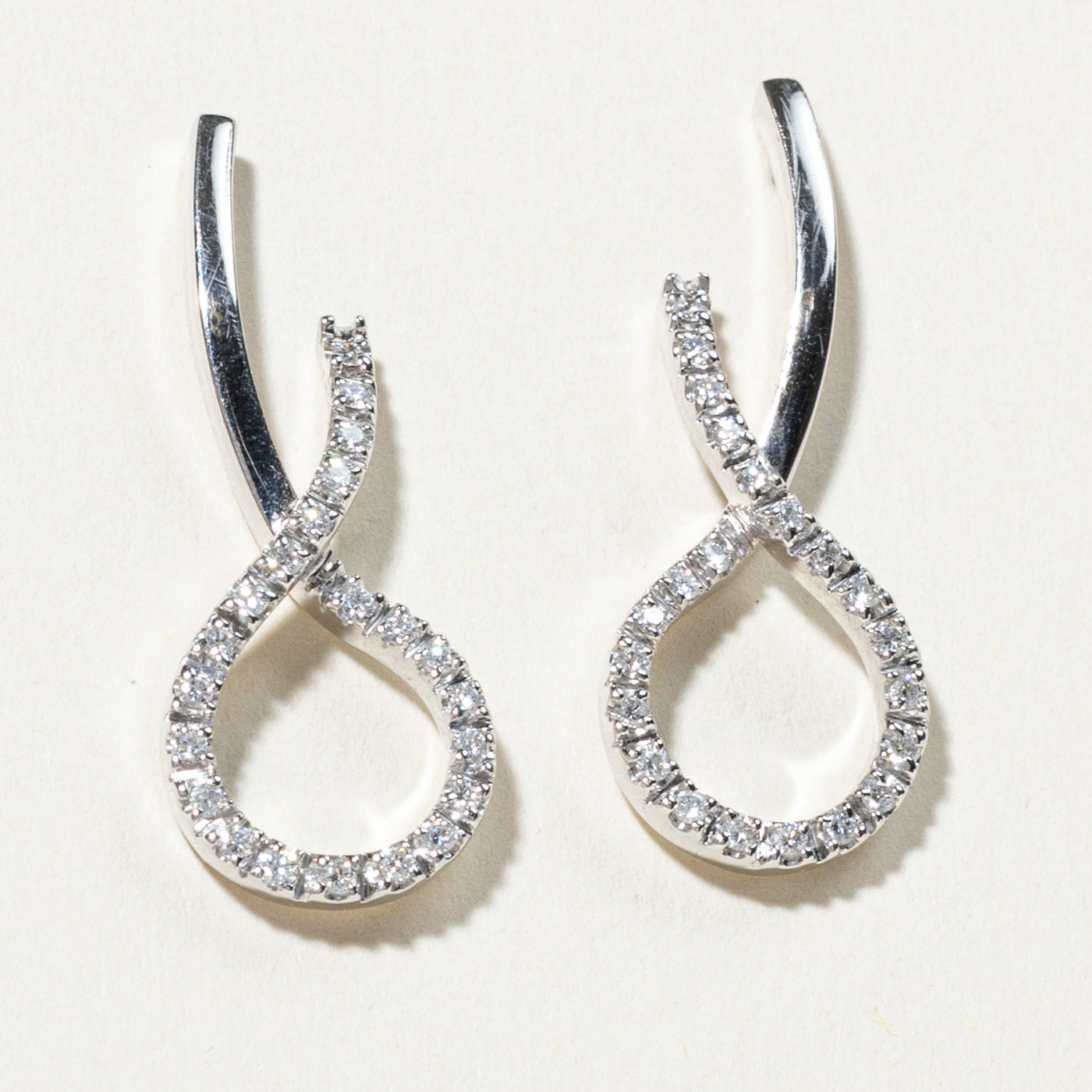 18k White Gold Diamond Cross Over Drop Earrings | 0.30ctw
