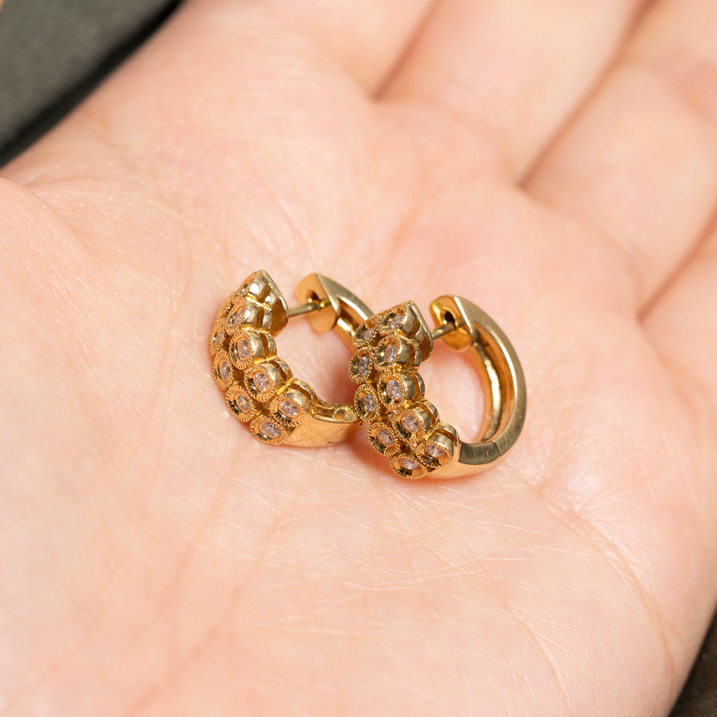 18k Bezel Set Diamond Double Row Huggie Earrings | 0.30ctw