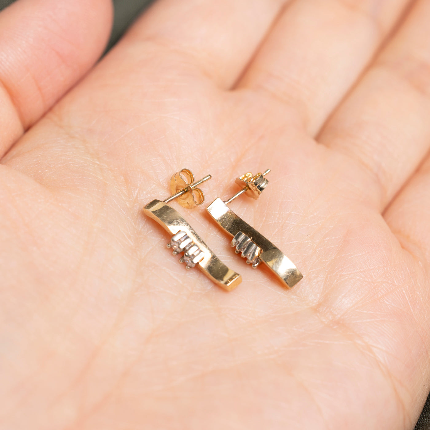 Two Stone Diamond Wavy Drop Earrings | 0.18ct