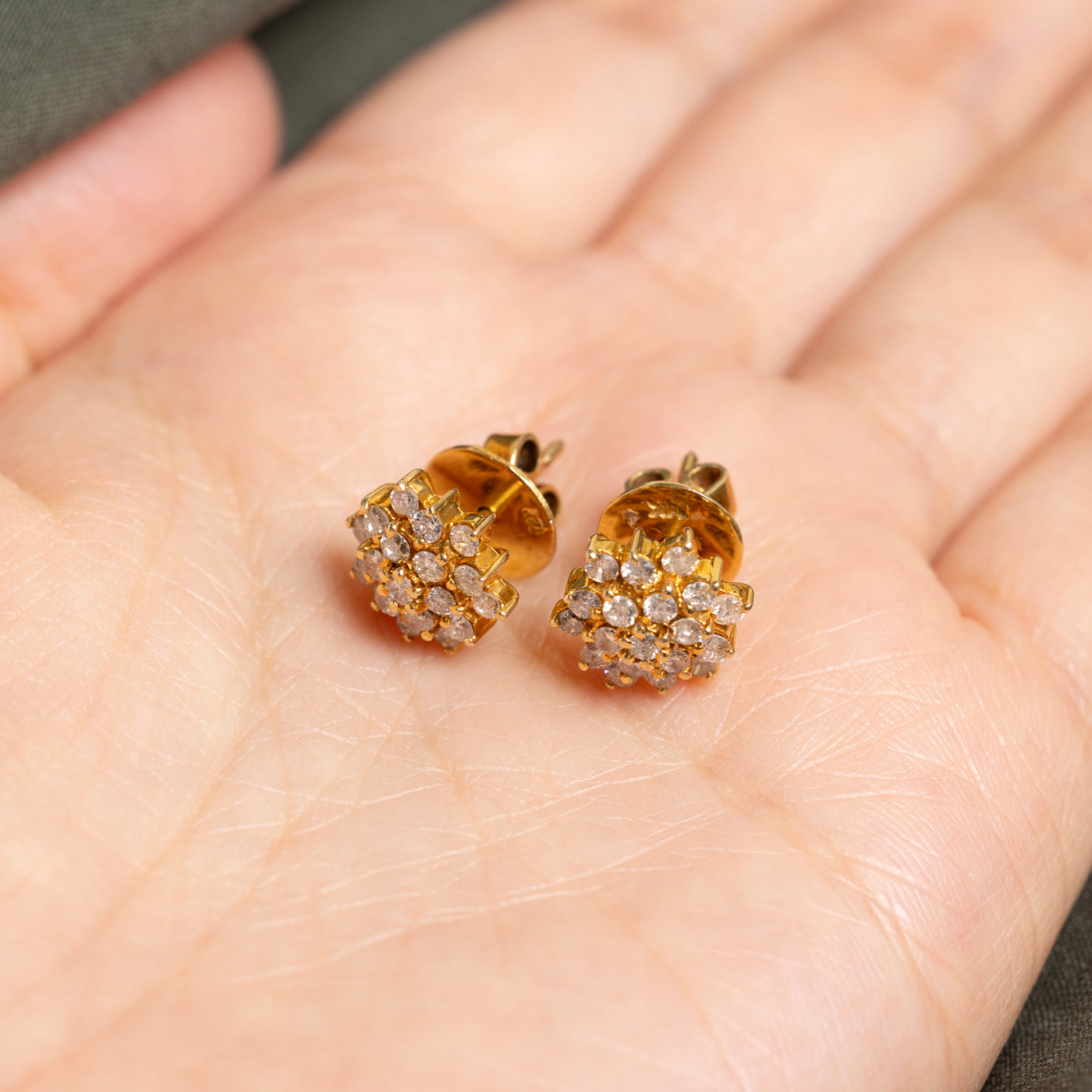 Yellow Gold Diamond Cluster Stud Earrings | 1.14ctw