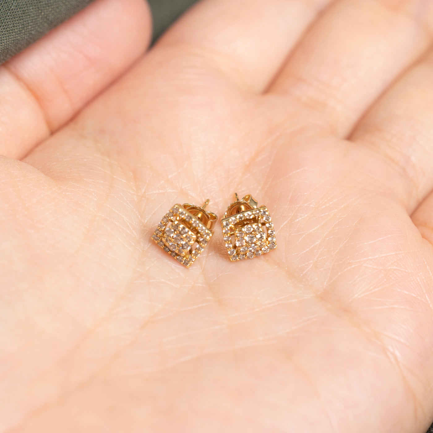 18k Yellow Gold Diamond Cluster Stud Earrings | 0.32ctw