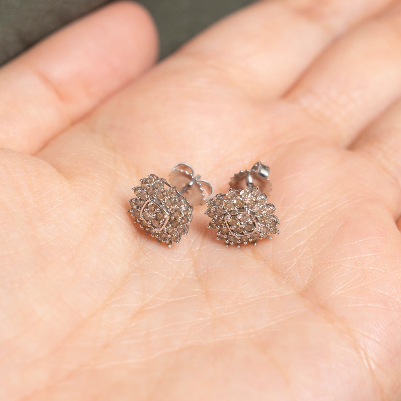18k White Gold Diamond Petal Cluster Stud Earrings | 1.00ctw