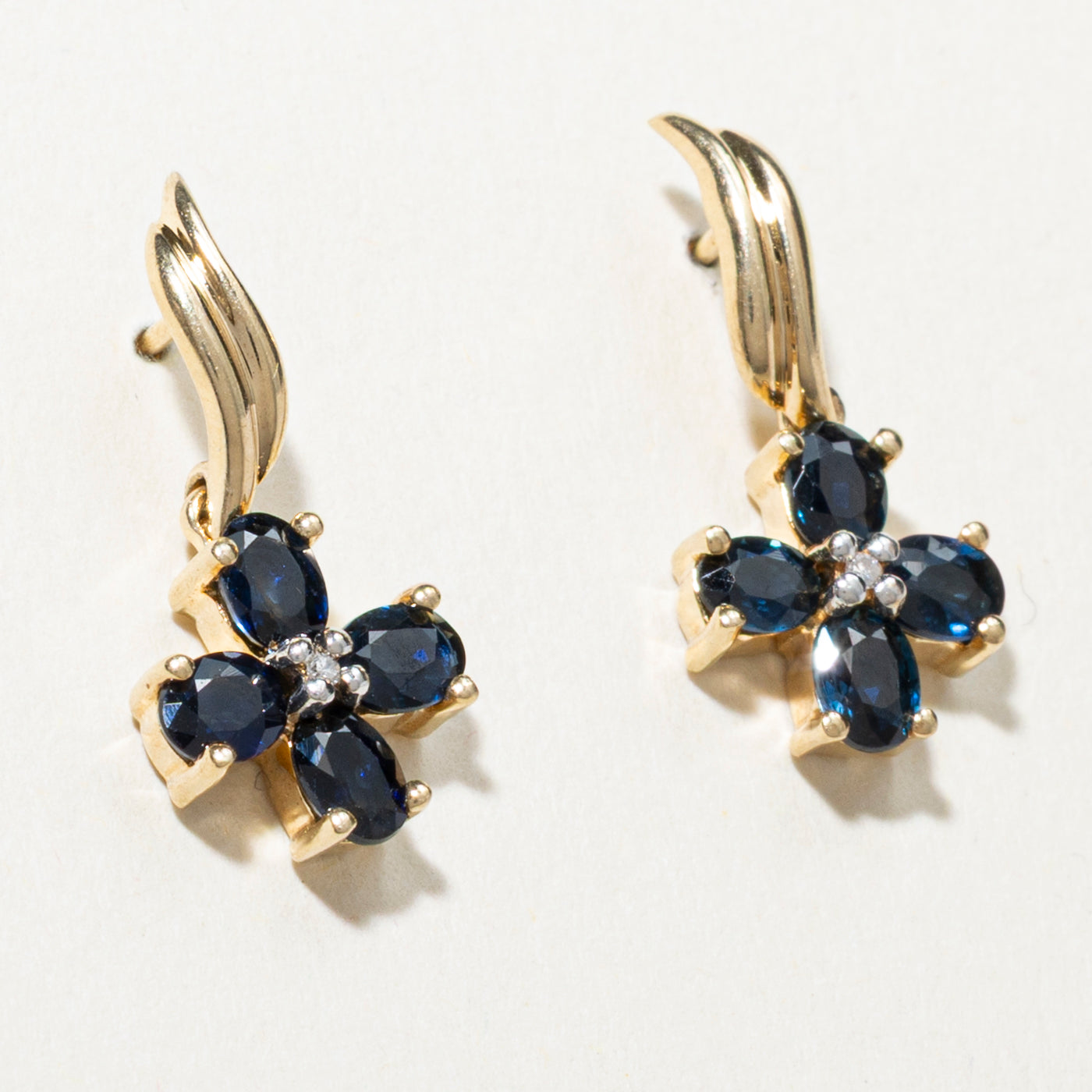 Sapphire & Diamond Floral Drop Earrings | 1.60ctw, 0.01ct