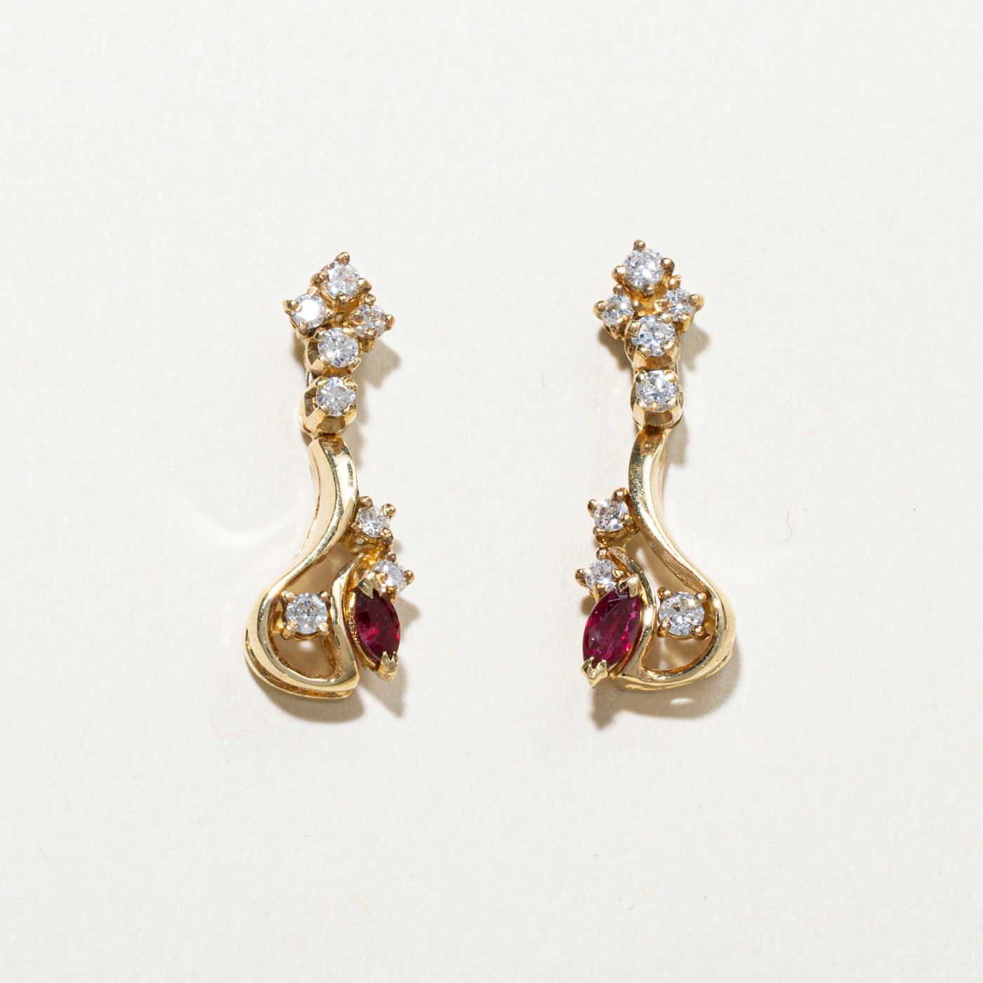 Marquise Cut Ruby & Diamond Drop Earrings | 0.32ctw, 0.50ctw