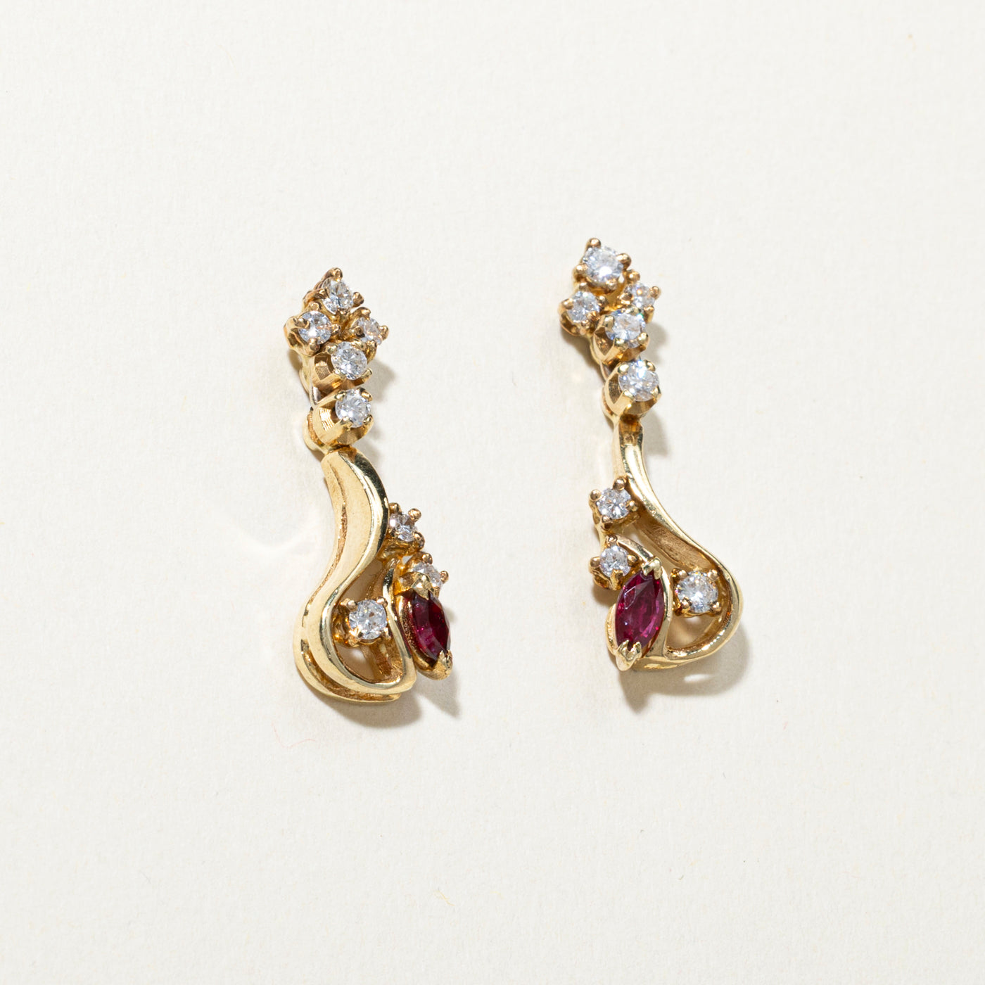 Marquise Cut Ruby & Diamond Drop Earrings | 0.32ctw, 0.50ctw