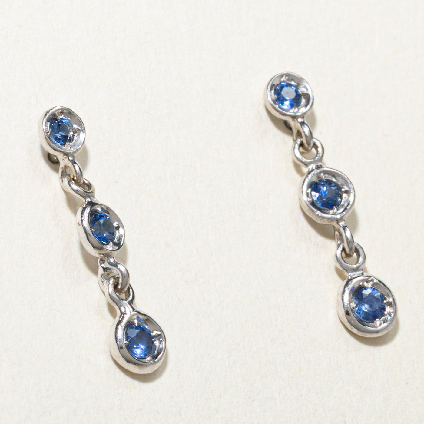 18k Three Stone Sapphire Drop Earrings | 0.18ctw