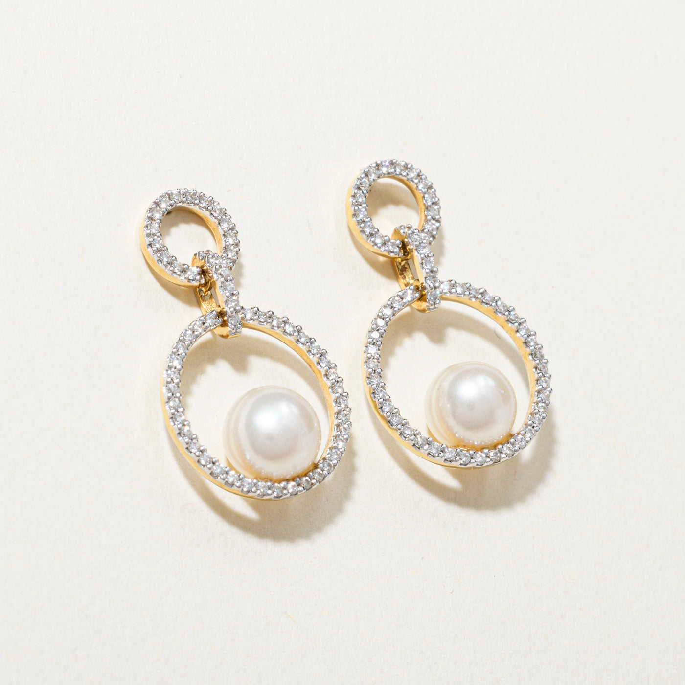 18k Yellow Gold Diamond & Pearl Drop Earrings | 0.50ct