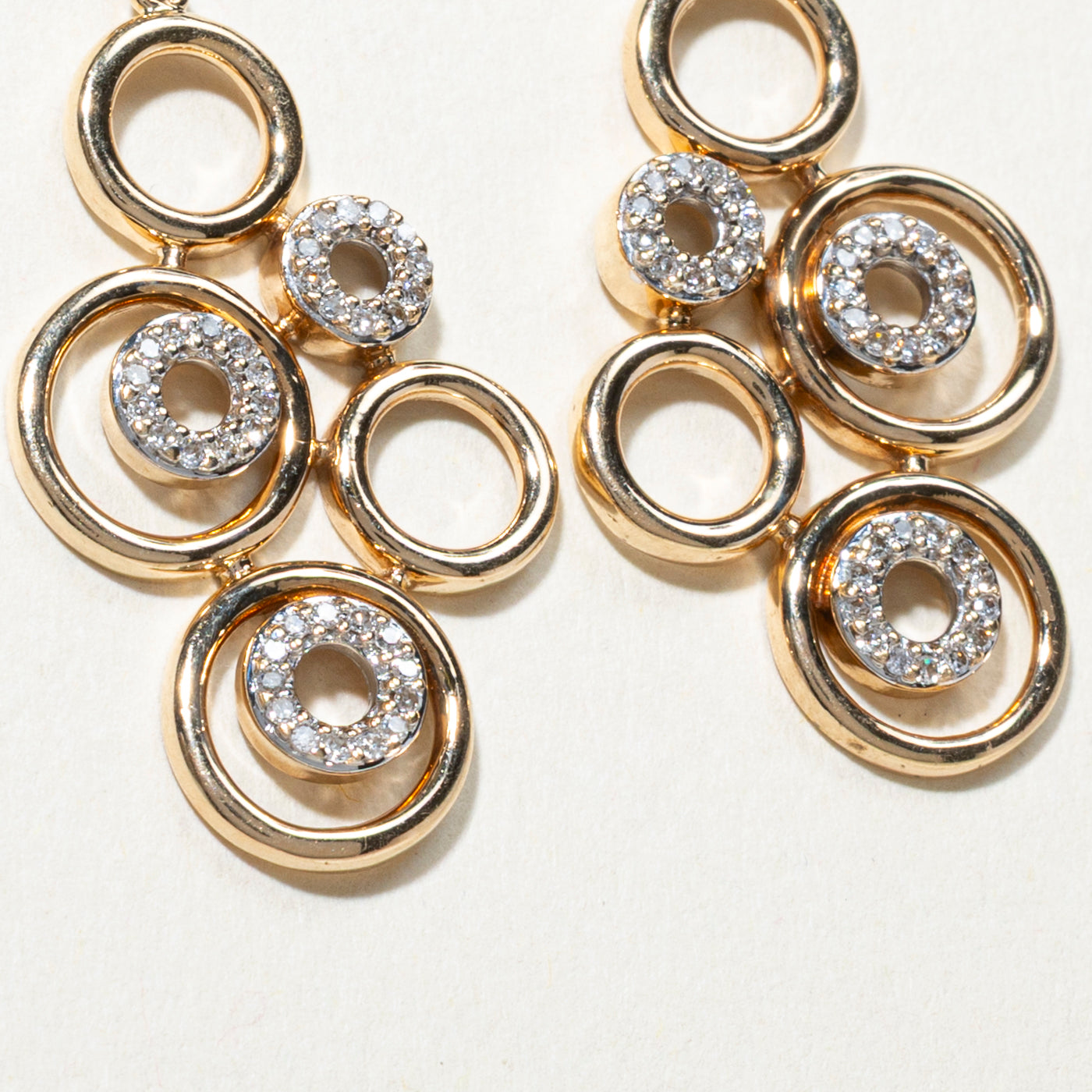 Yellow Gold Diamond Cirlces Chandelier Earrings | 0.20ct
