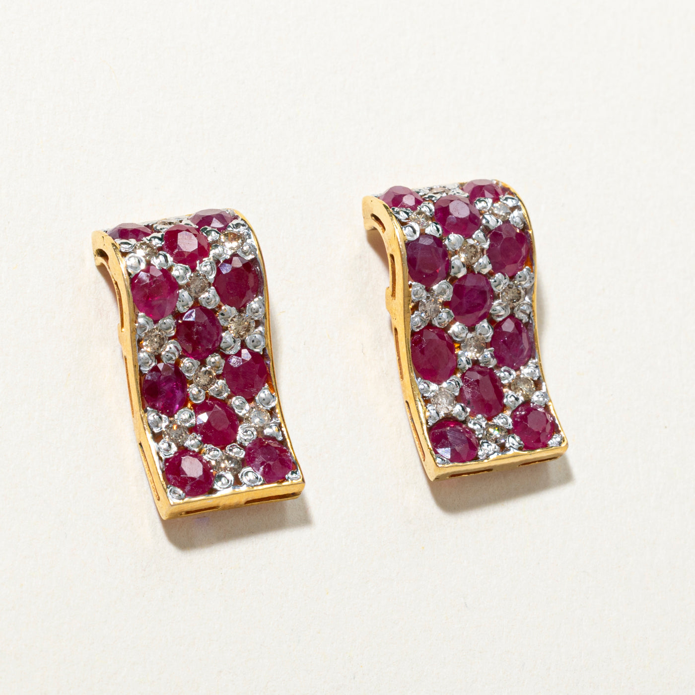 Ruby & Brown Diamond Wave Earrings | 4.18ctw, 0.40ctw