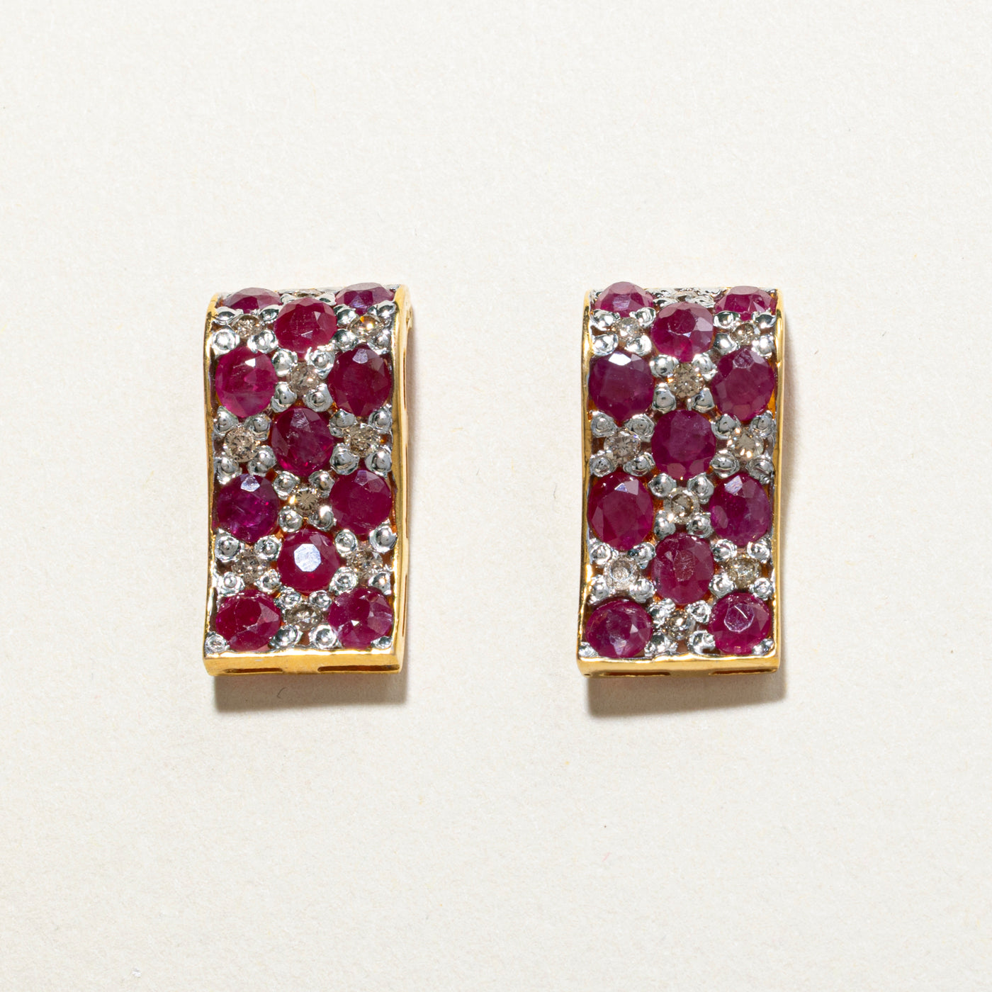 Ruby & Brown Diamond Wave Earrings | 4.18ctw, 0.40ctw
