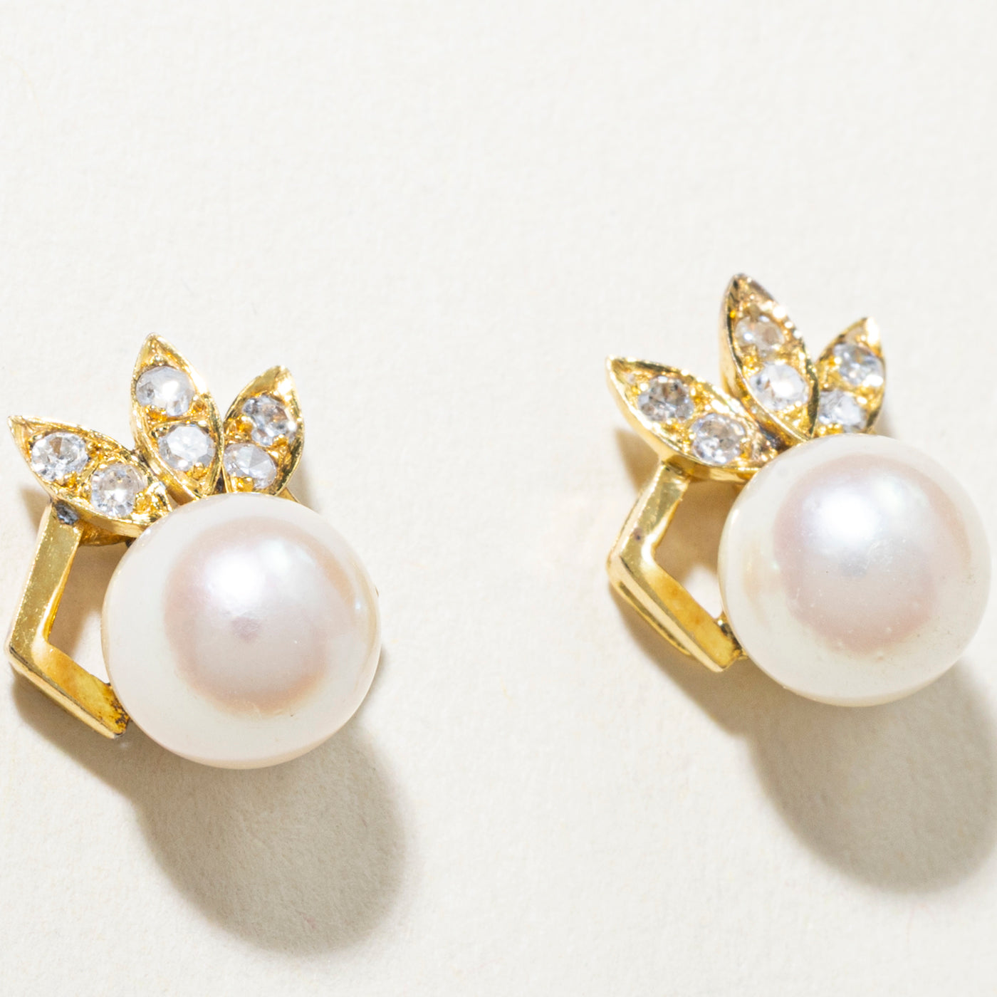 Yellow Gold Diamond & Pearl Stud Earrings | 0.12ct