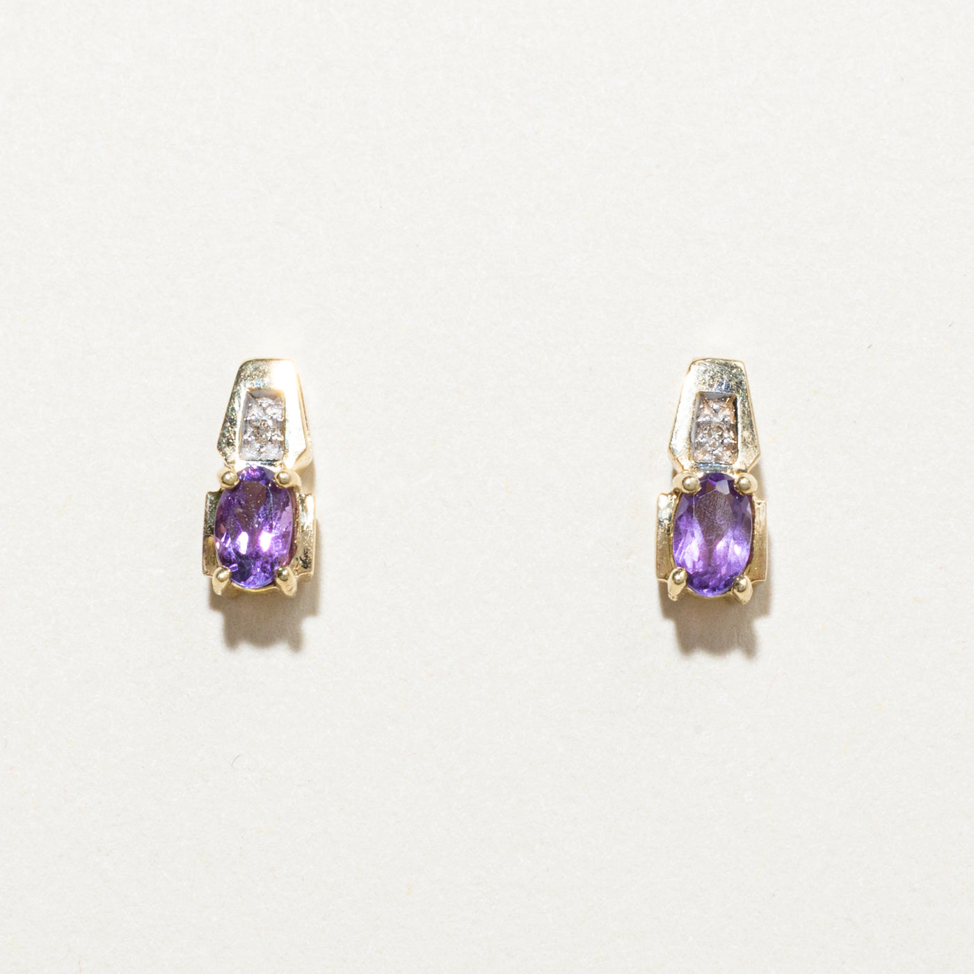Oval Cut Amethyst & Diamond Stud Earrings | 0.45ctw, 0.01ct