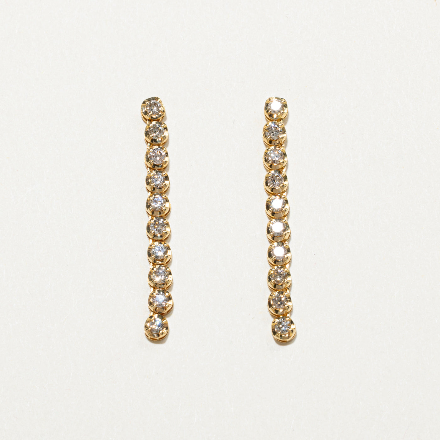 18k Yellow Gold Diamond Column Drop Earrings | 0.84ctw