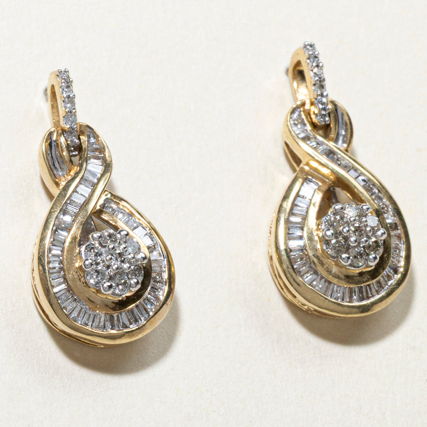 Baguette Cut Diamond Cross Over Drop Earrings | 0.32ct
