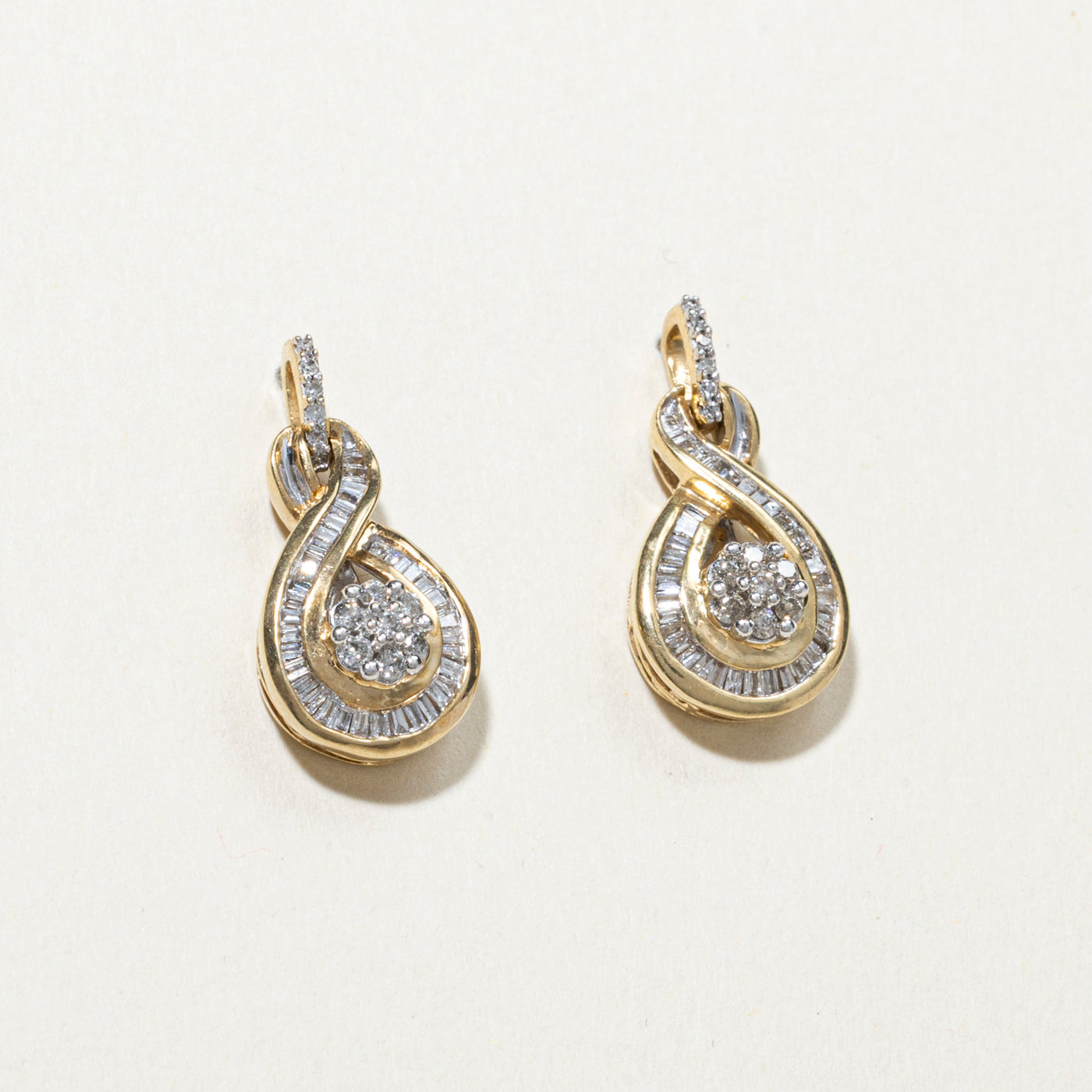 Baguette Cut Diamond Cross Over Drop Earrings | 0.32ct