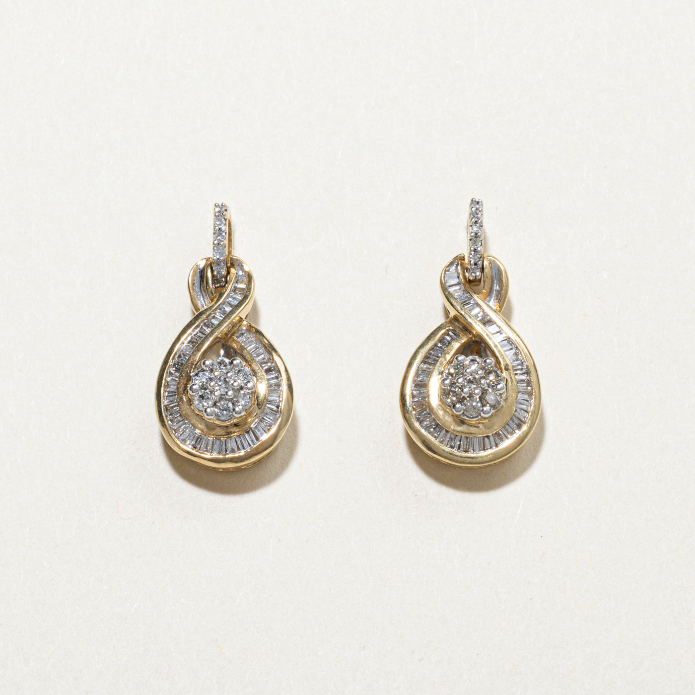 Baguette Cut Diamond Cross Over Drop Earrings | 0.32ct