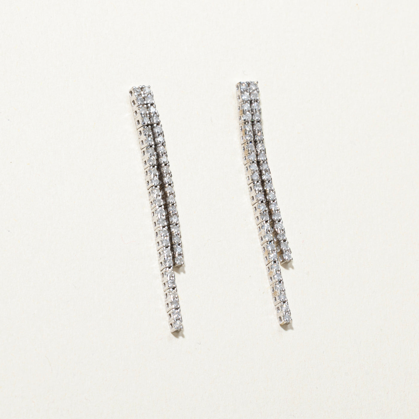 18k White Gold Diamond Column Drop Earrings | 0.92ctw