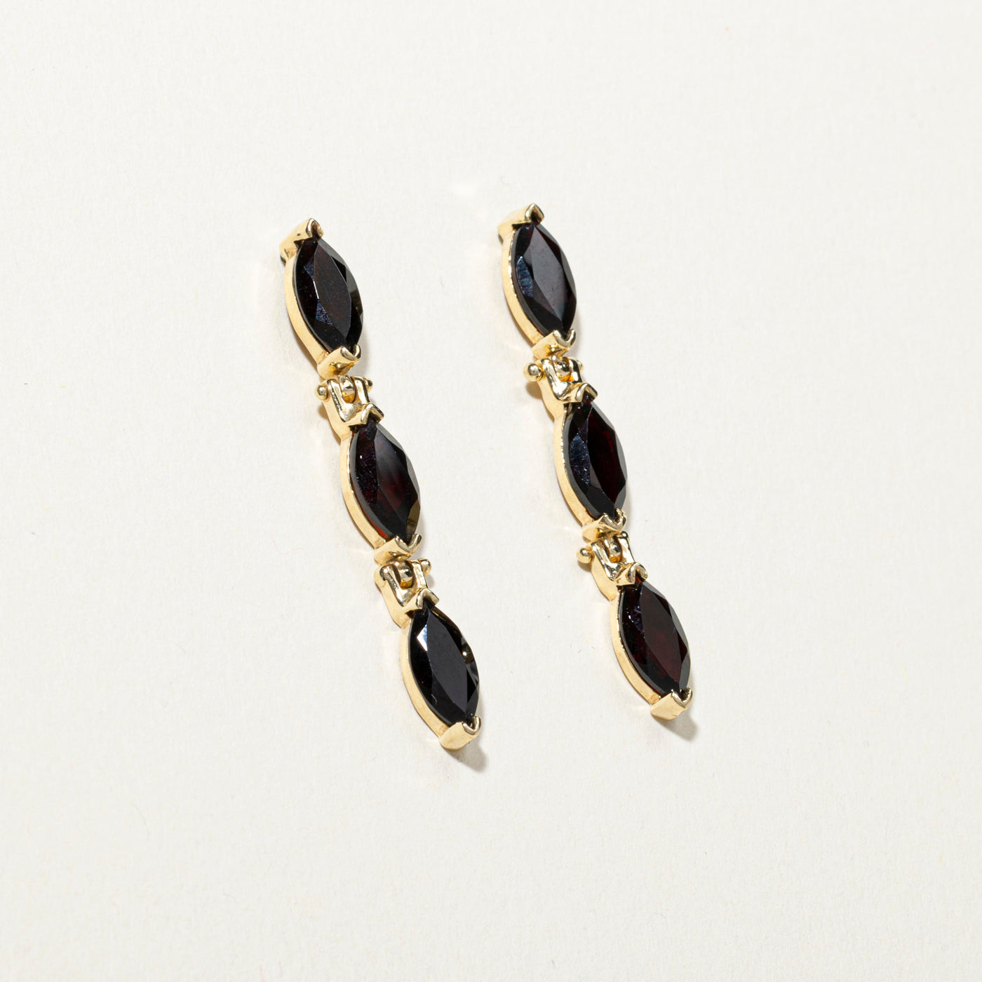 Three Stone Marquise Cut Garnet Drop Earrings | 6.60ctw